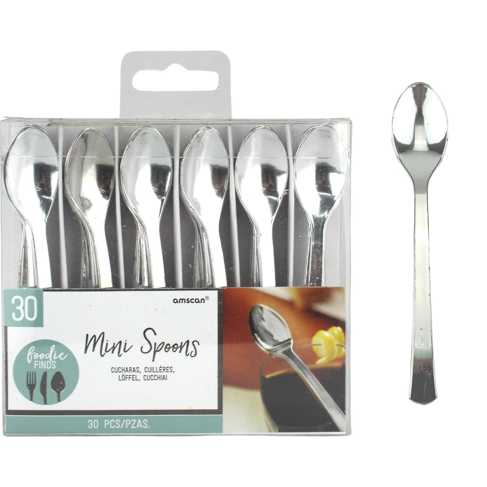 Mini Silver Plastic Cocktail Spoons (Pack of 30) 