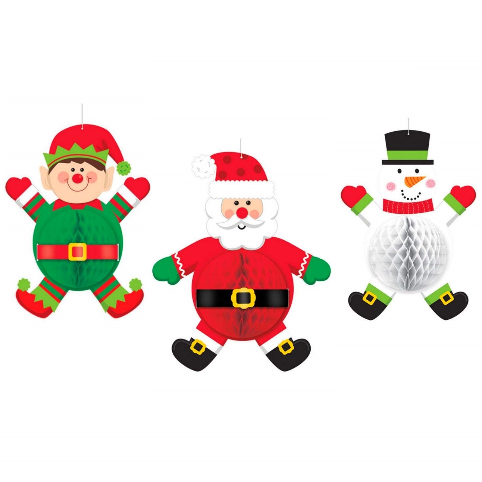 Christmas Character Honeycomb Hanging Decorations (Pack of 3)
