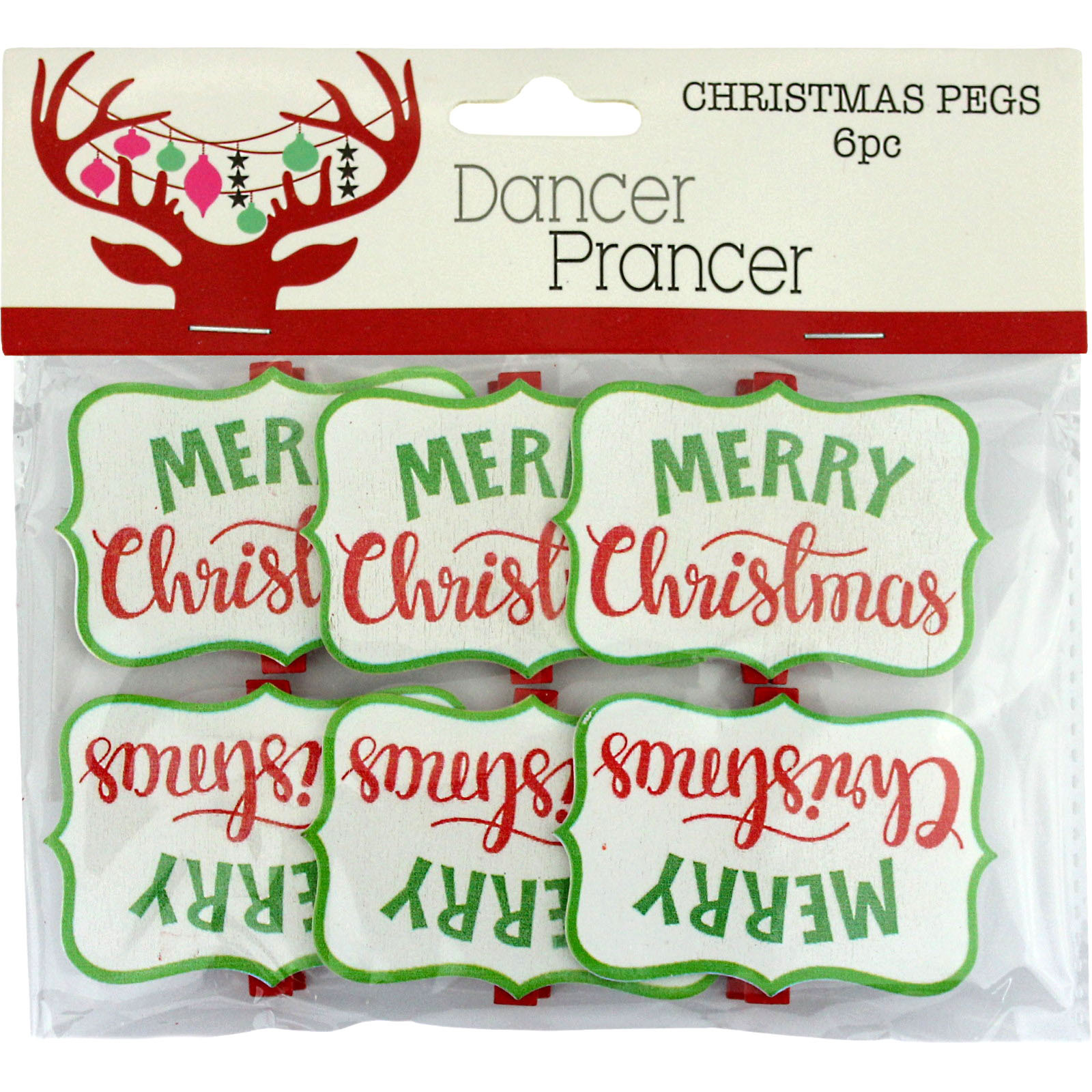 Mini Wooden Merry Christmas Pegs (Pack of 6)