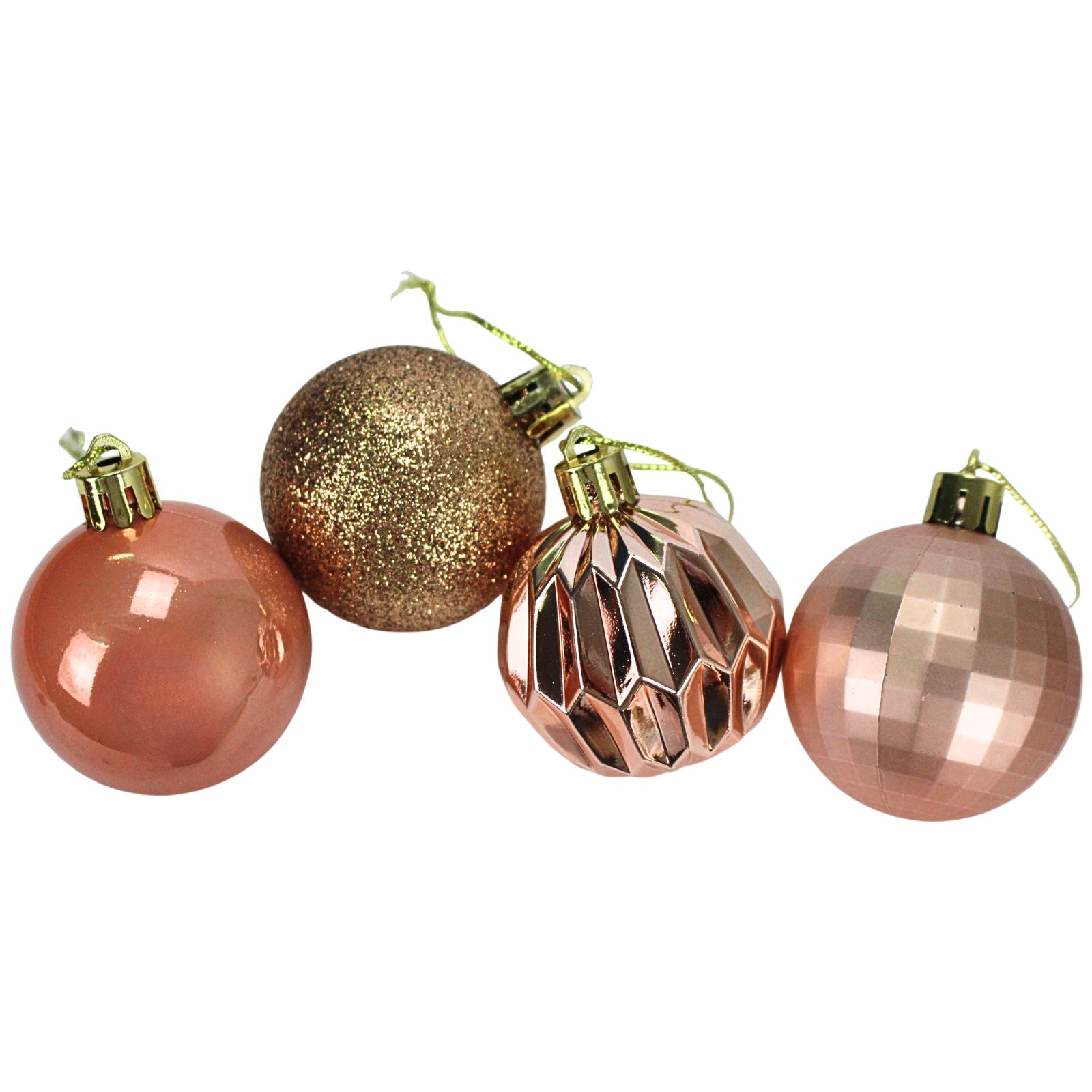 Assorted Rose Gold Christmas Tree Baubles (Pack of 10)