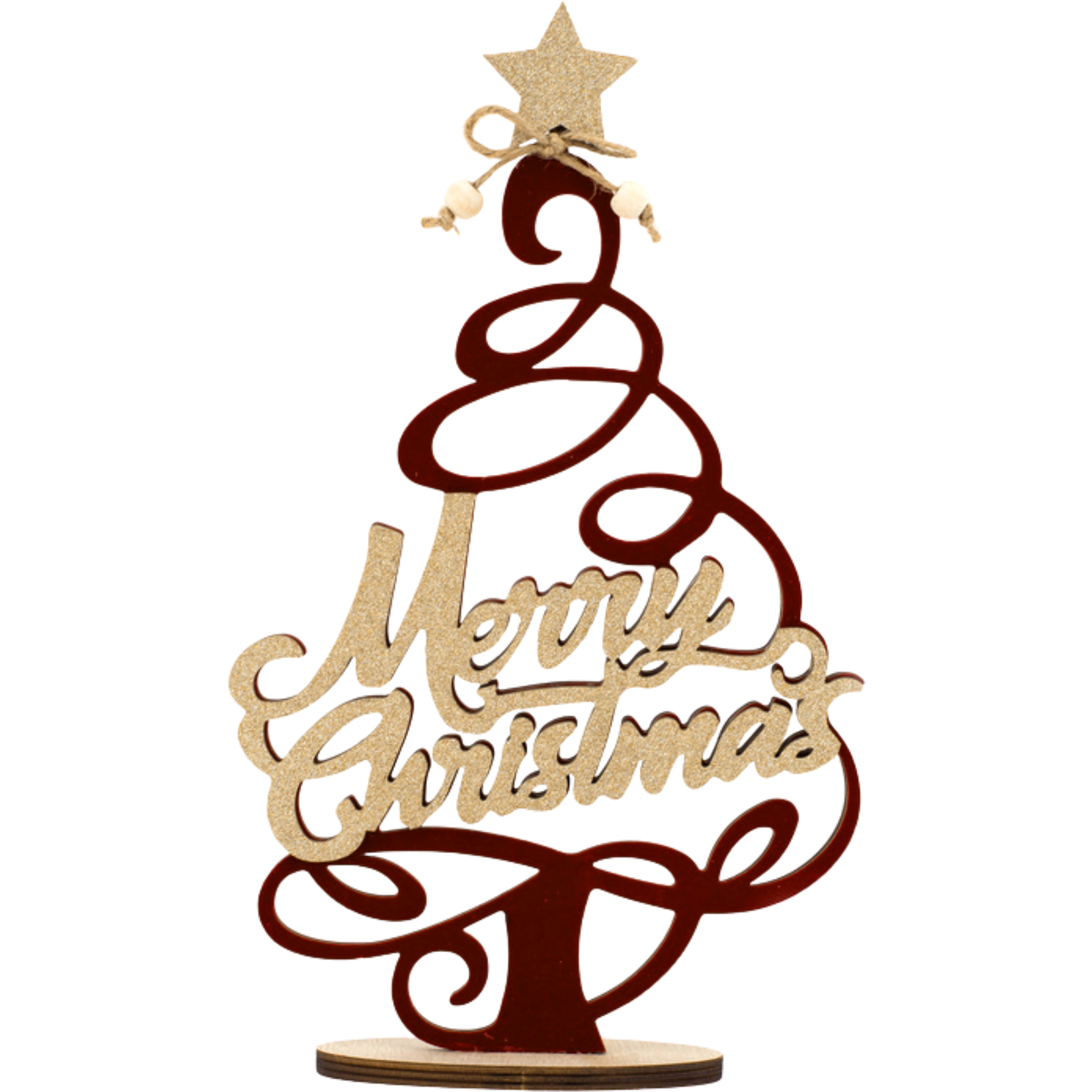 Wooden Gold and Burgundy Merry Christmas Tree Sign 