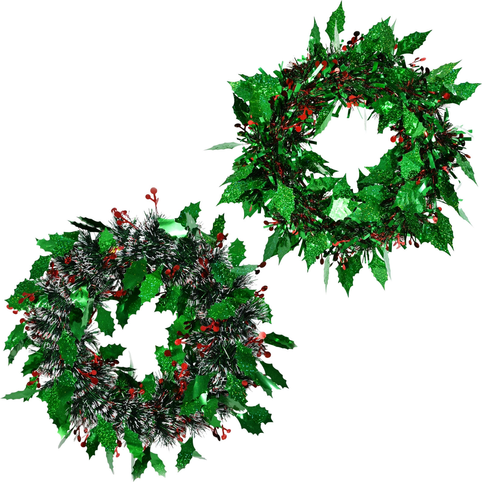 Holly With Red Berry Tinsel Christmas Wreath (1 Only)