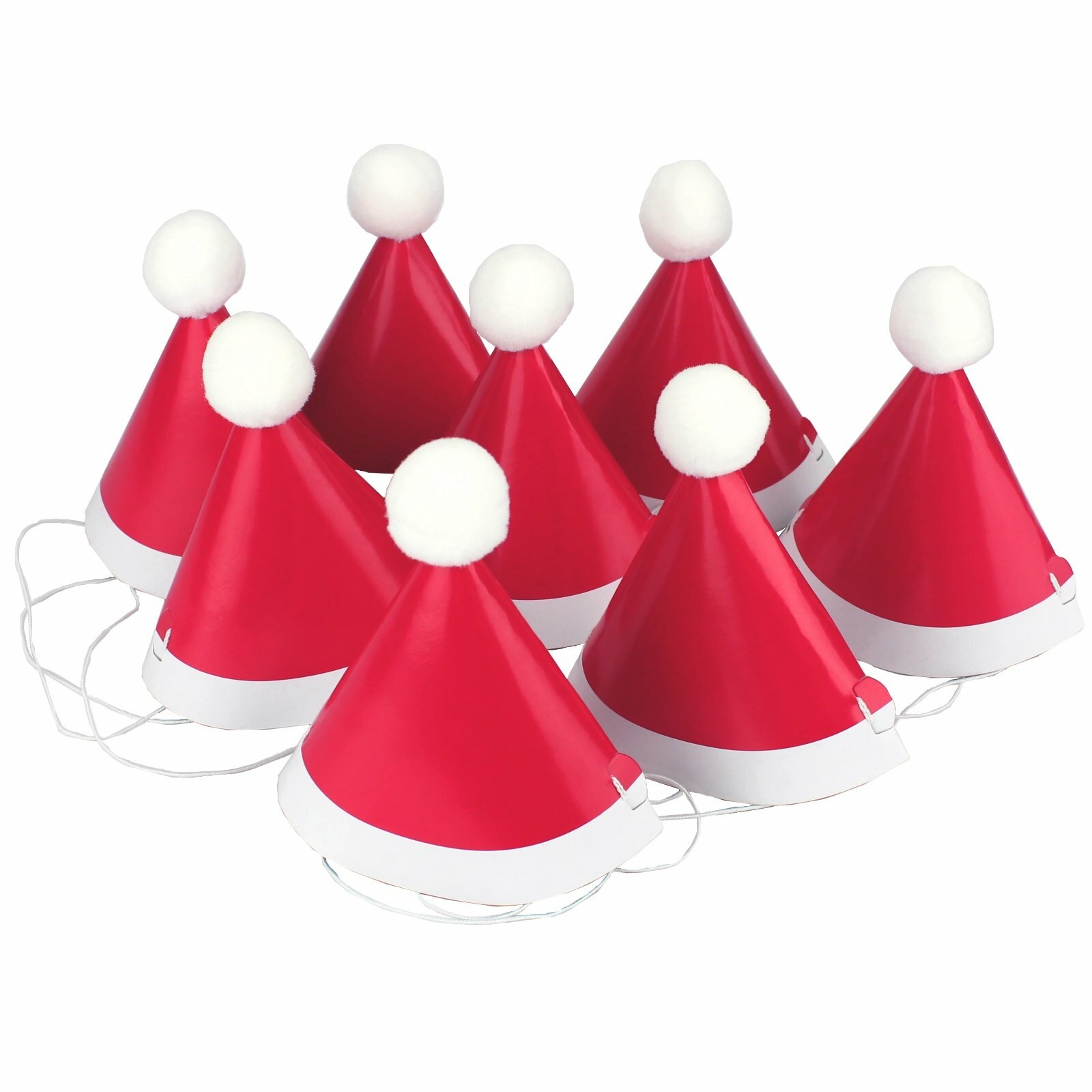 Mini Pom Pom Santa Party Hats (Pack of 8)