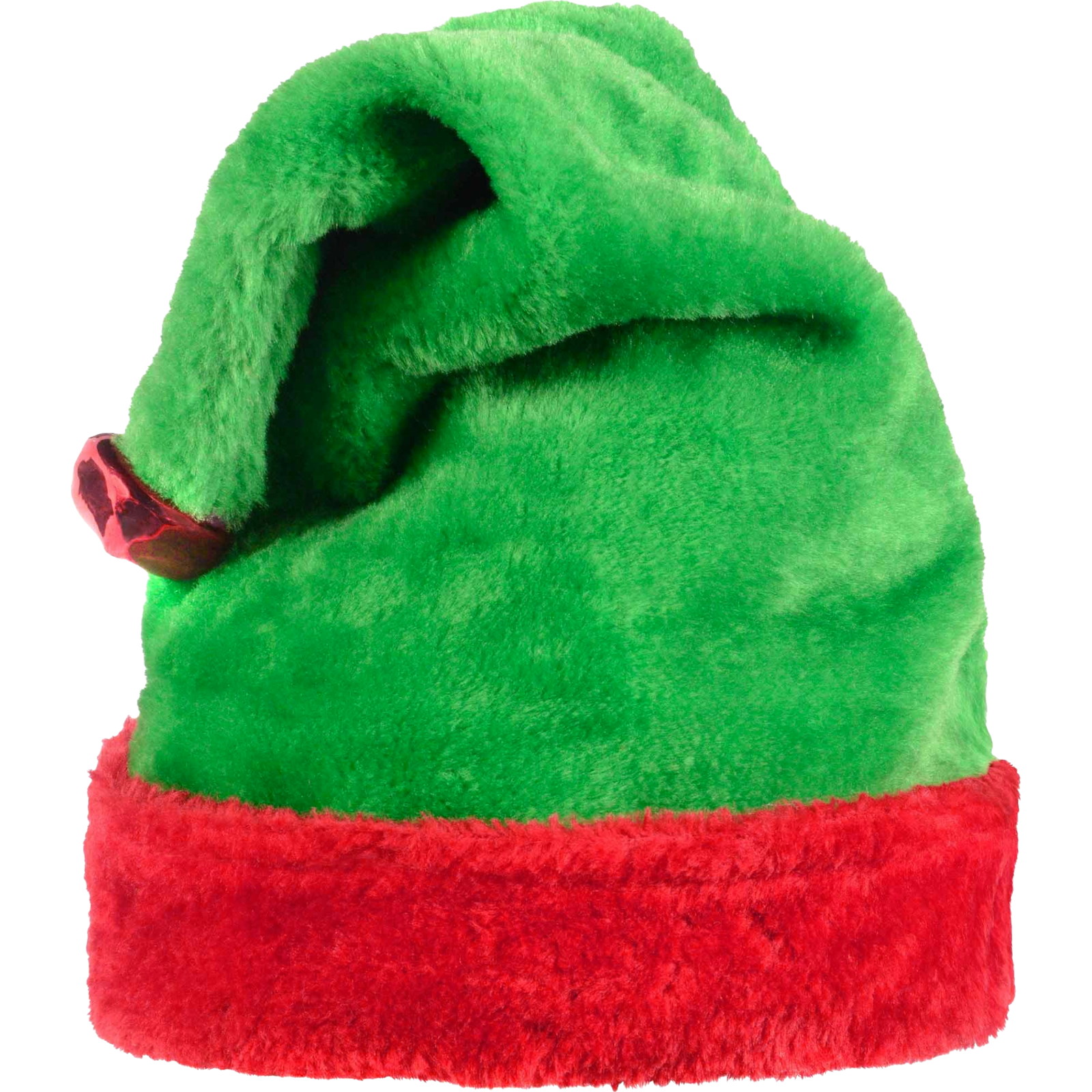 Adult Green & Red Plush Elf Hat with Jingle Bell  