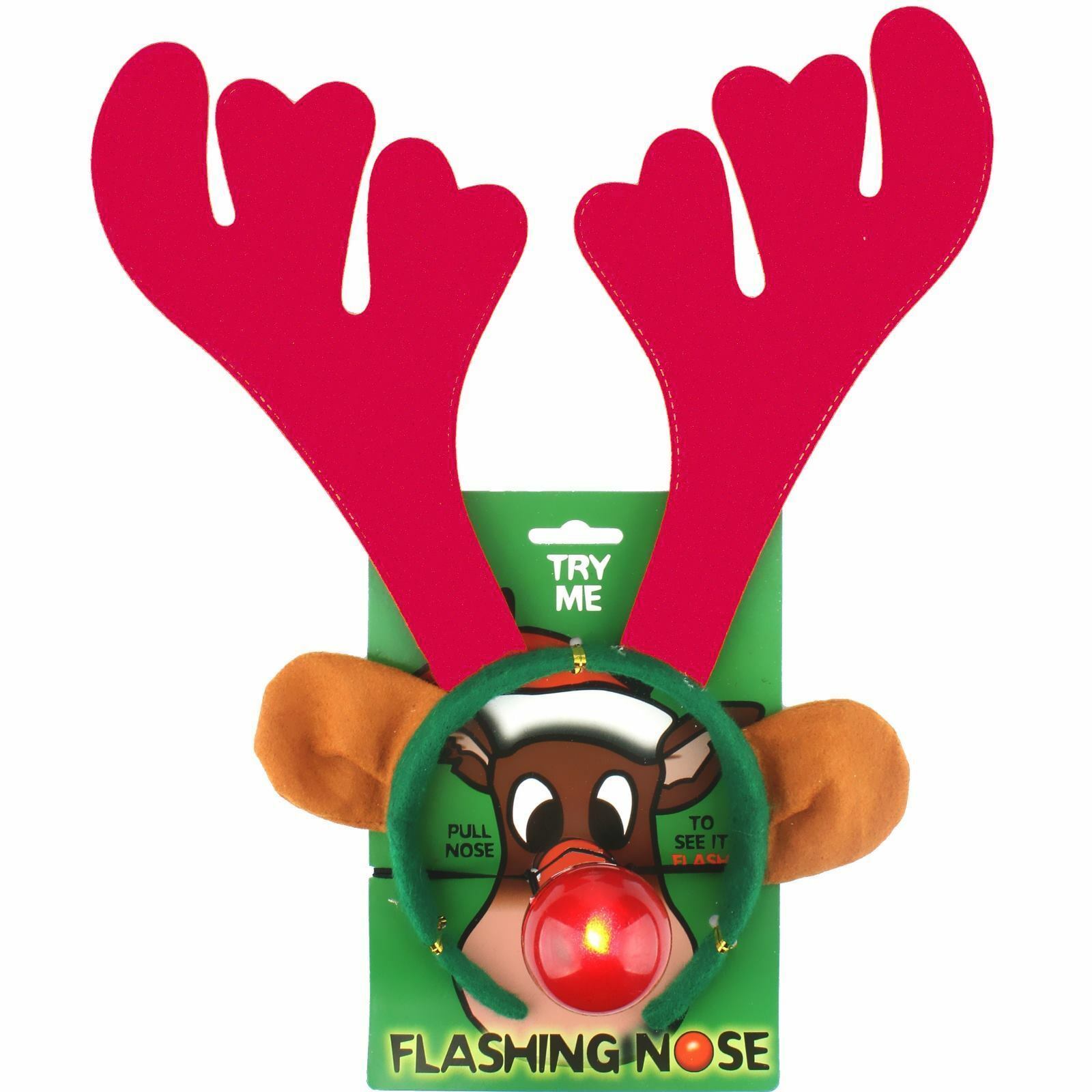 Reindeer Antlers Headband and Flashing Nose Set