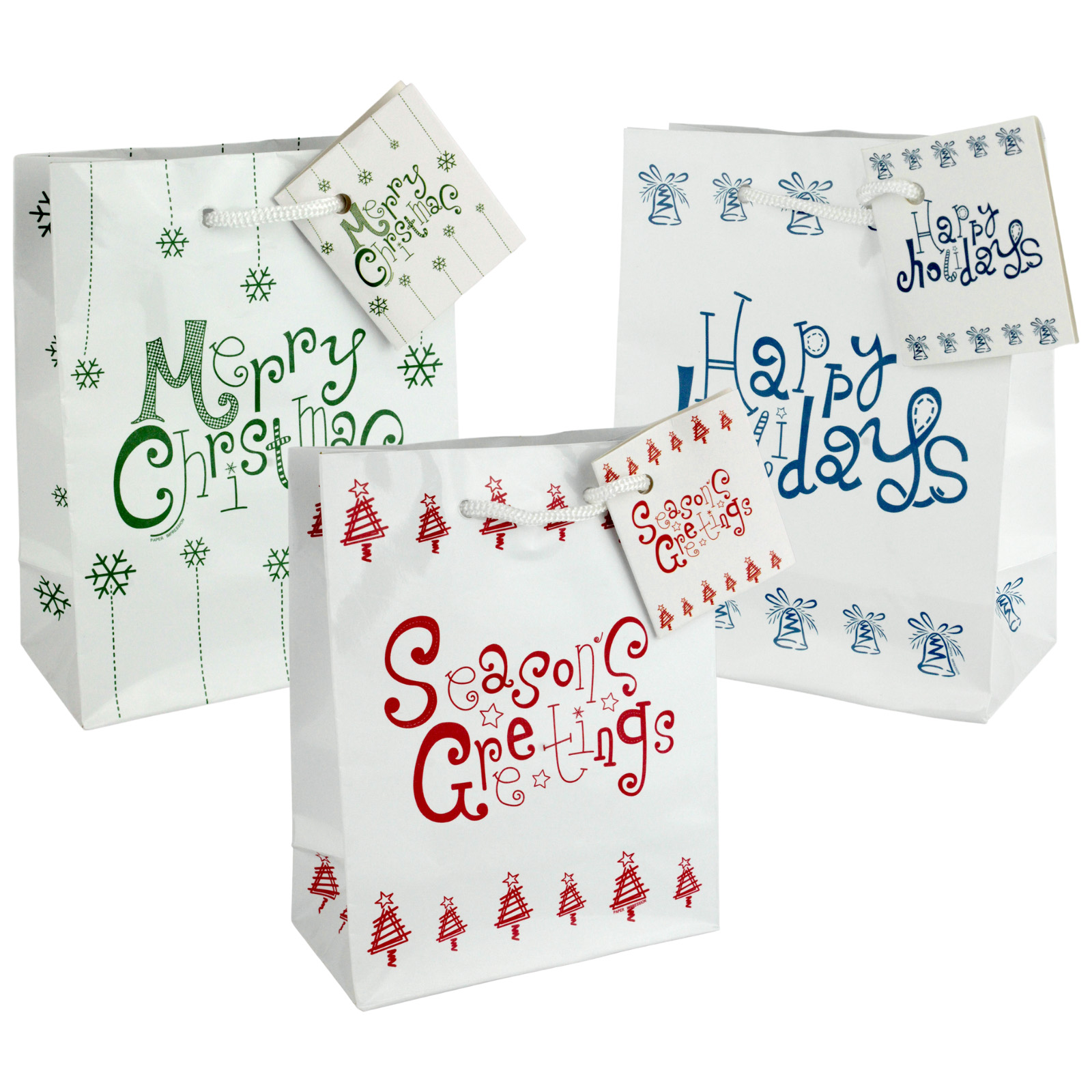 Festive Greetings White Christmas Paper Gift Bags 14.5cm (Pack of 3) 