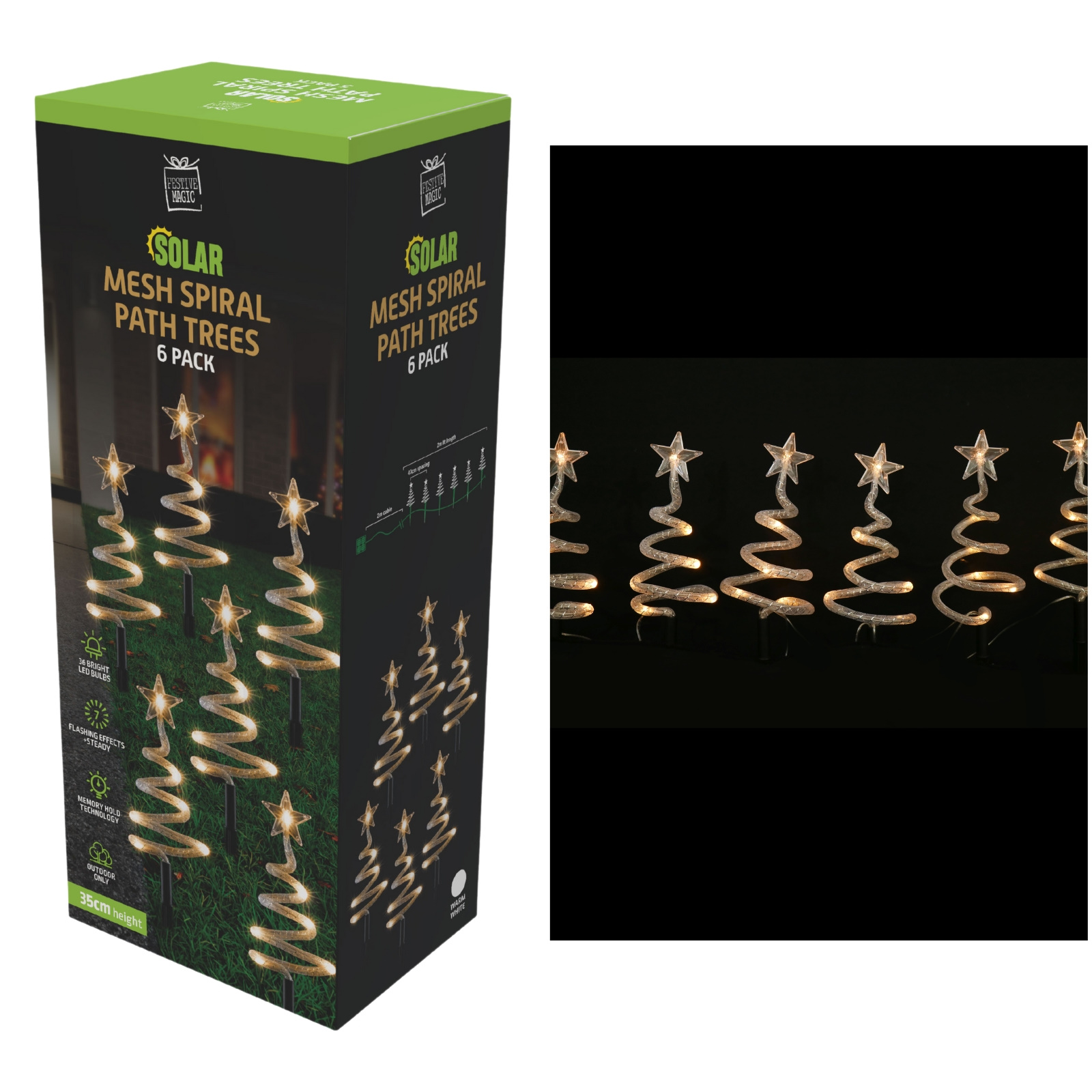 6 Warm White Solar Mesh Spiral Christmas Tree LED Pathway Lights