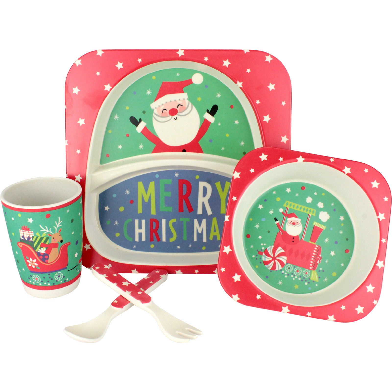 Frankie & Me Festive Santa Bamboo Fibre Kids Tableware Set (5 Pieces)