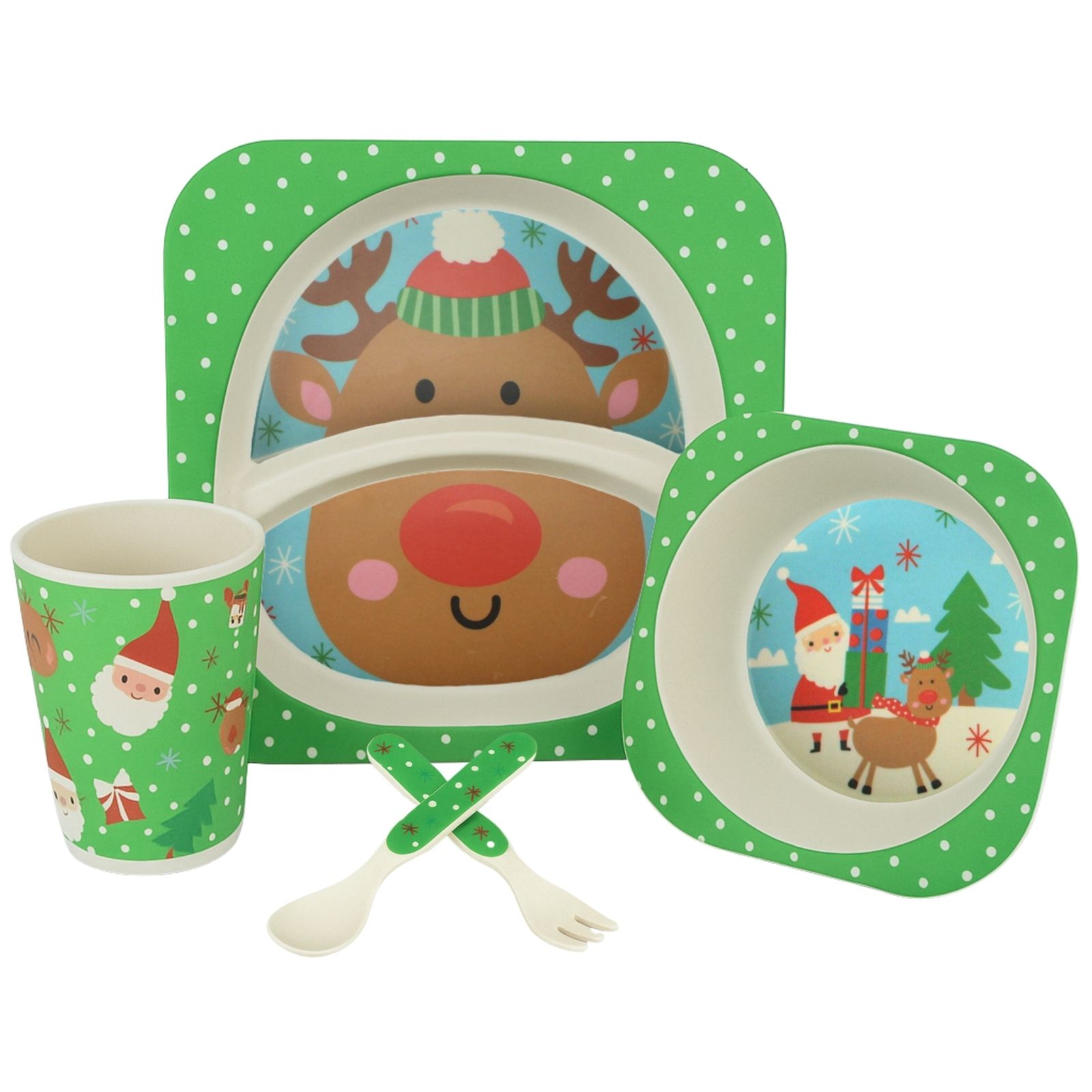 Frankie & Me Festive Reindeer Bamboo Fibre Kids Tableware Set (5 Pieces)