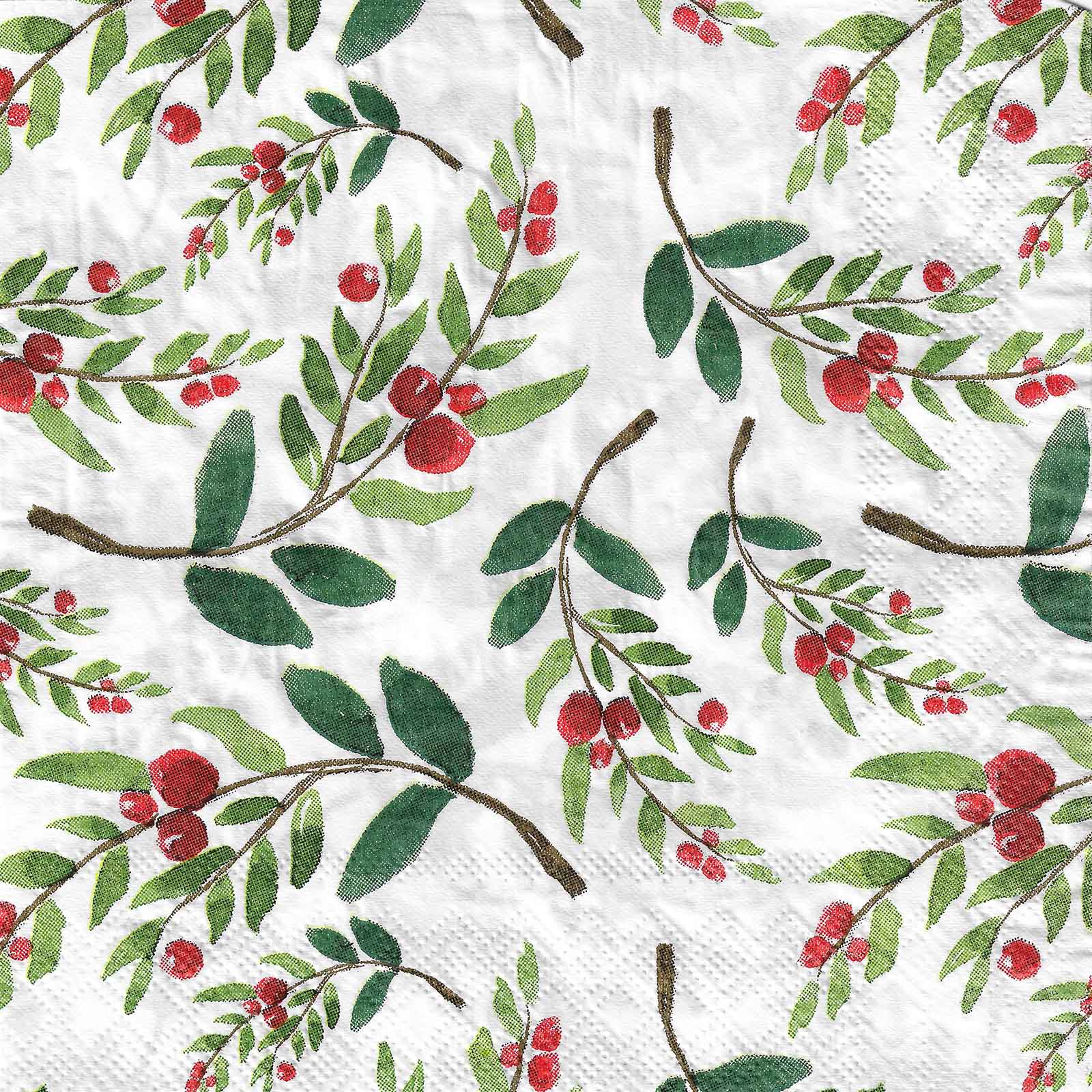 Holly Holiday Christmas Large Napkins / Serviettes (Pack of 20)