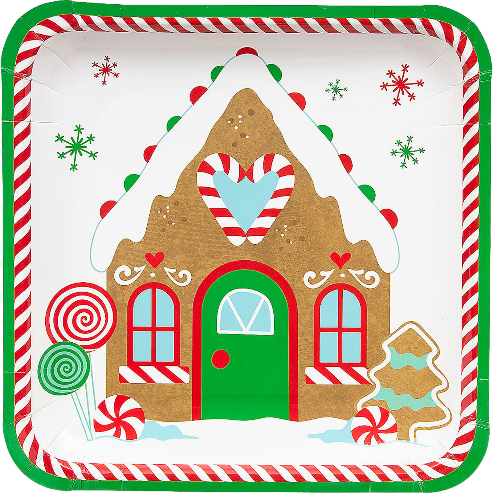Gingerbread House Large Square Paper Plates (Pack of 8)