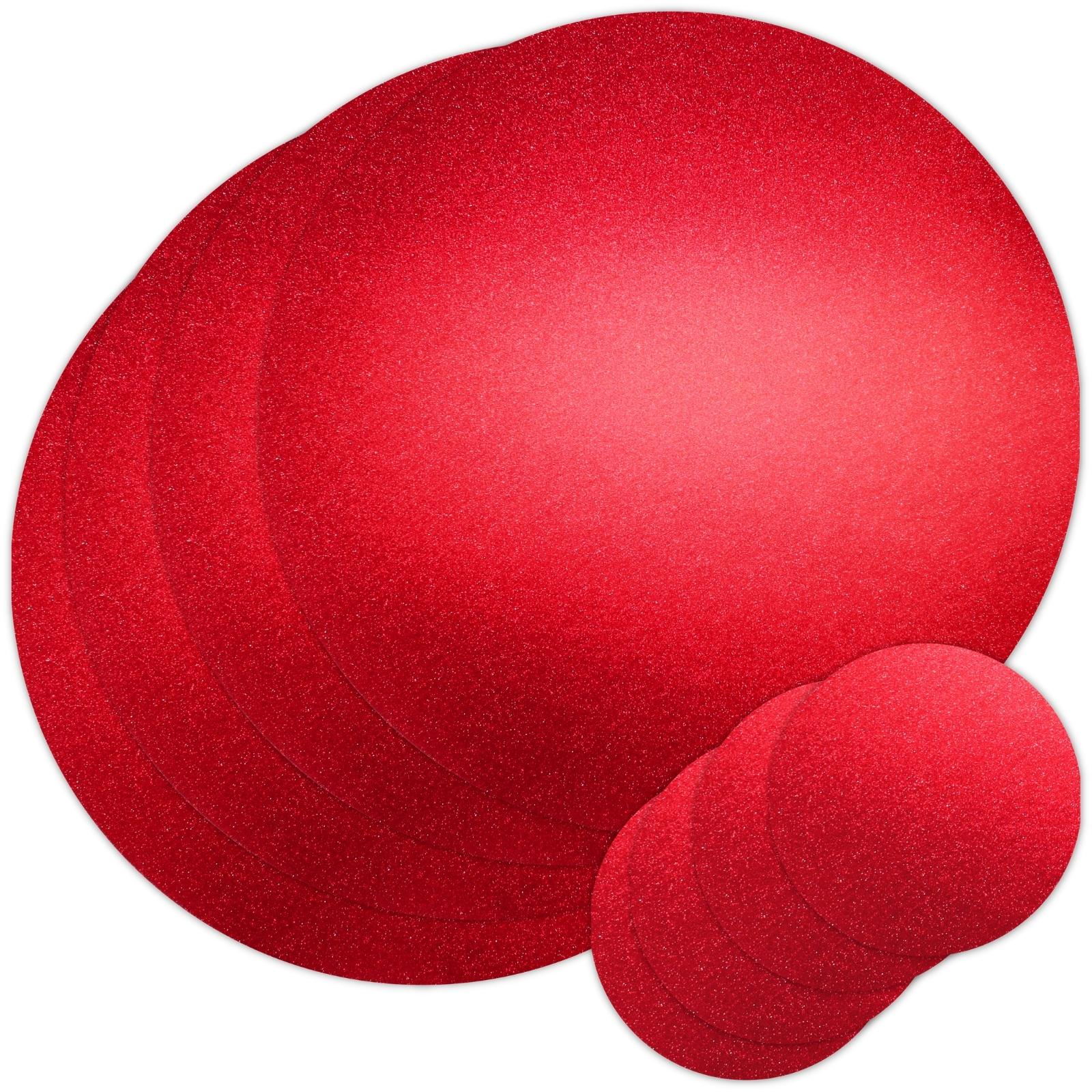 Red Glitter Placemat & Coaster Set (For 4 Guests)