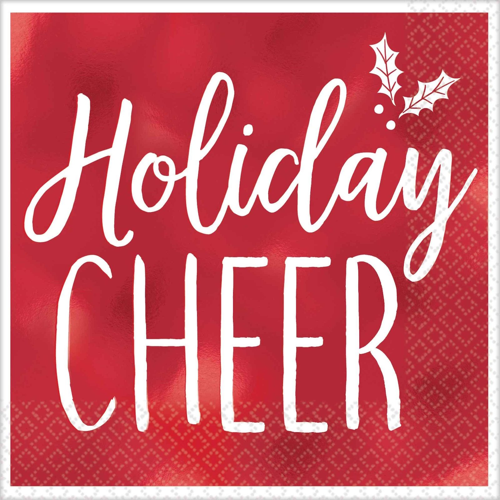 Red Foil Holiday Cheer Small Napkins / Serviettes (Pack of 16)