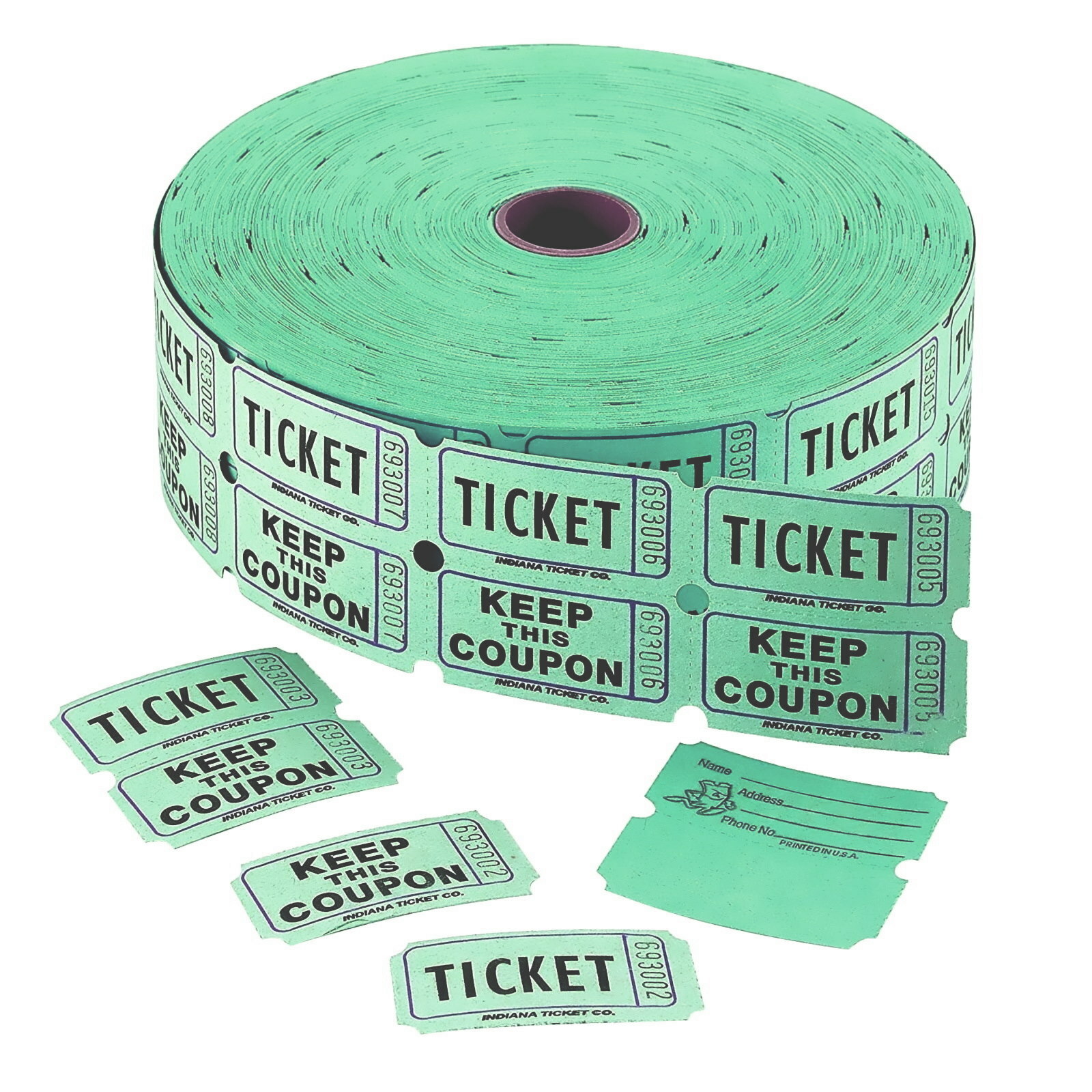 Green Raffle Ticket Roll (1000 Double Tickets)