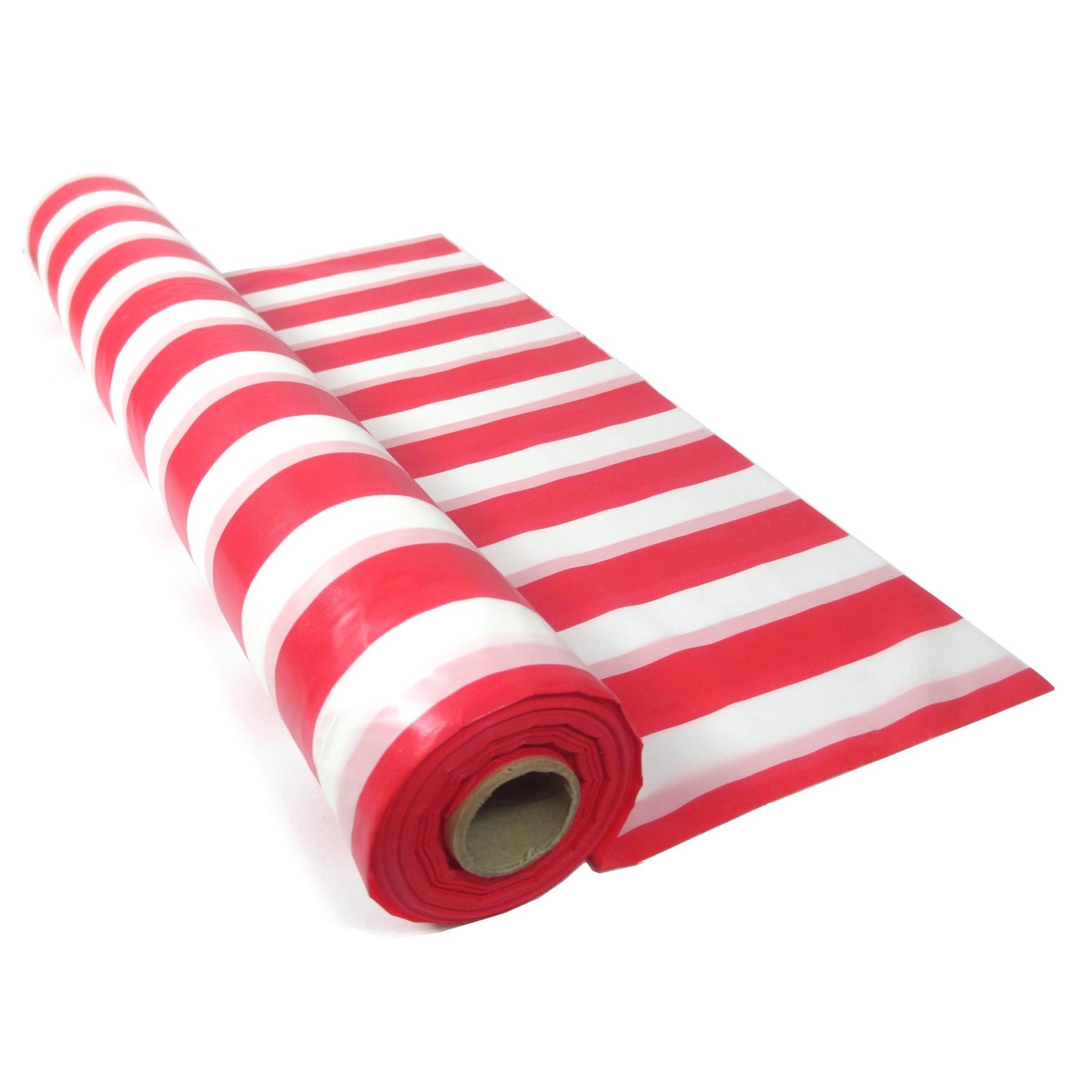 Red and White Striped Plastic Table Roll Tablecloth 30m