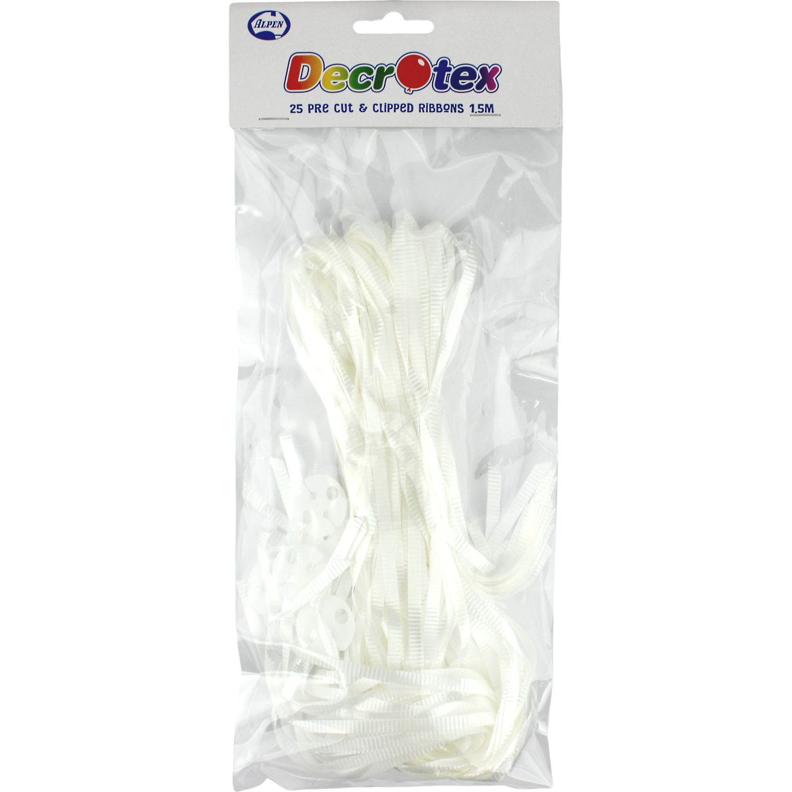 Precut Balloon Ribbon & Clips White (Pack of 25)