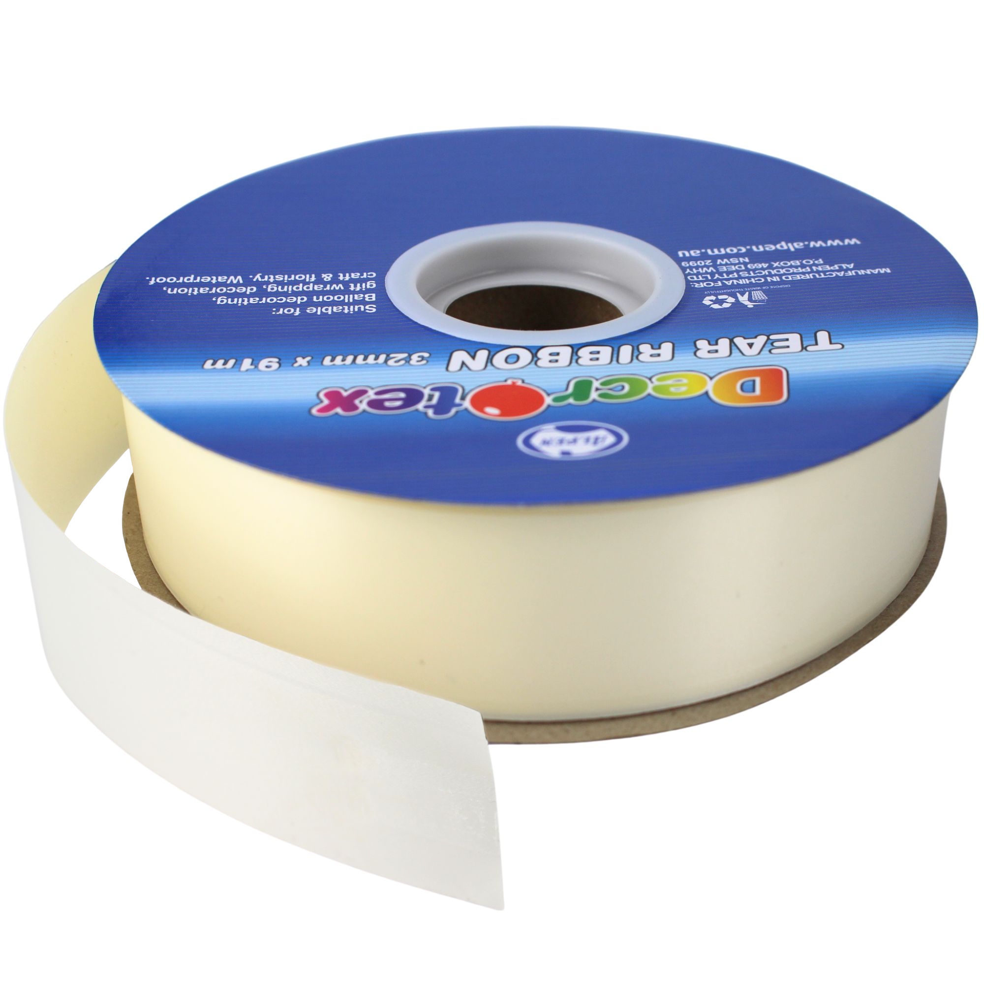 Waterproof Ivory Tear Ribbon Roll (32mm x 91m) - Discount Party Supplies