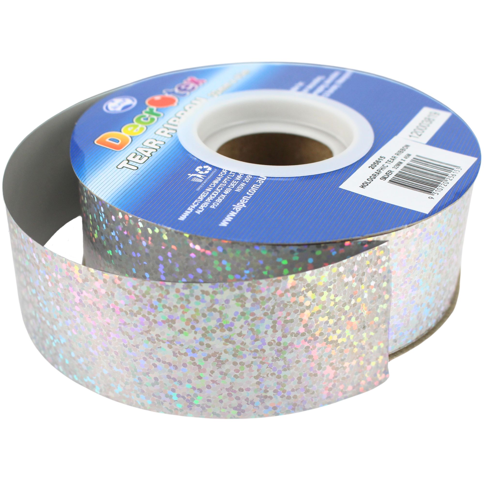 Silver Holographic Tear Ribbon Roll (32mm x 45m) - Discount Party Supplies