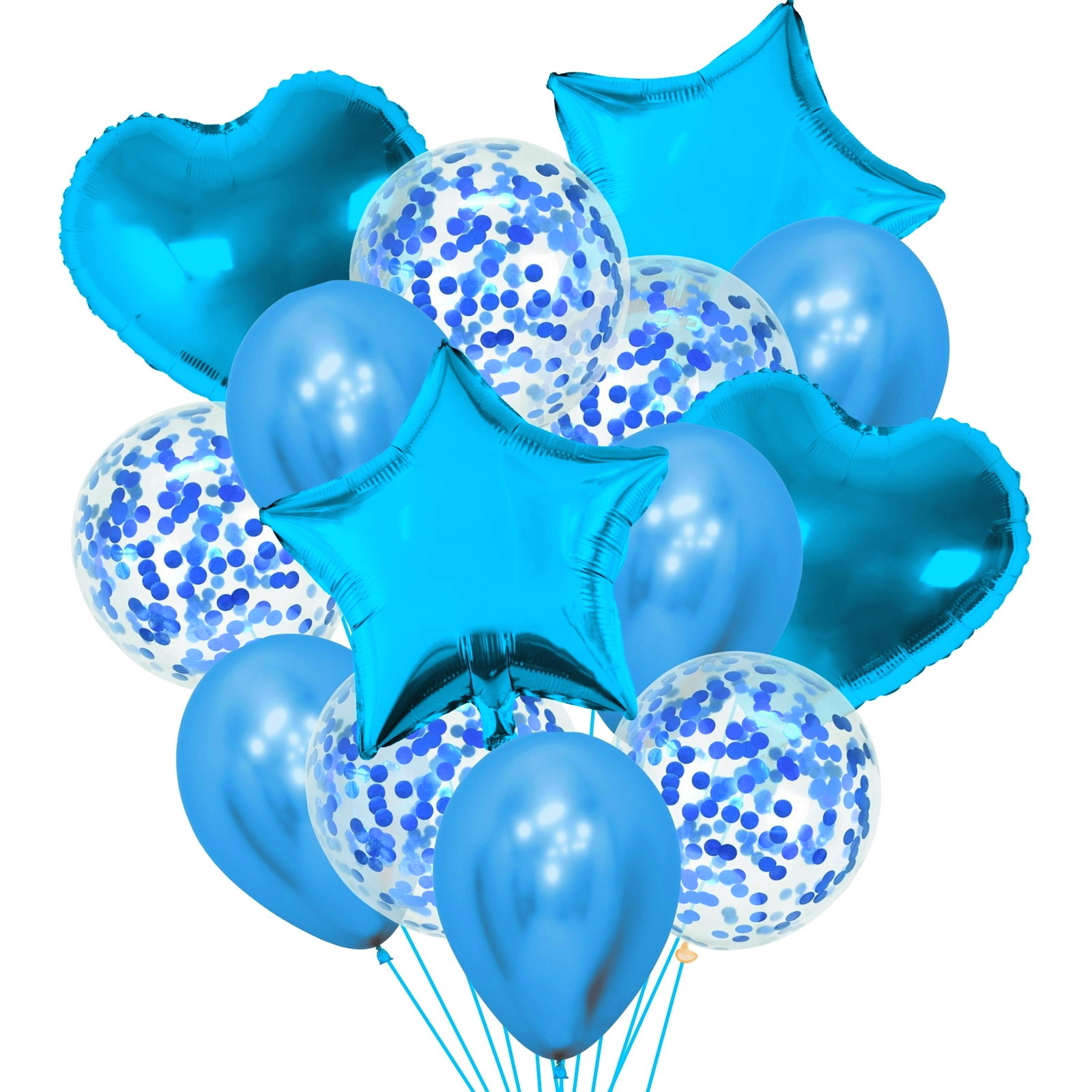 Blue Foil & Confetti Helium Balloon Bouquet (14 Balloons)