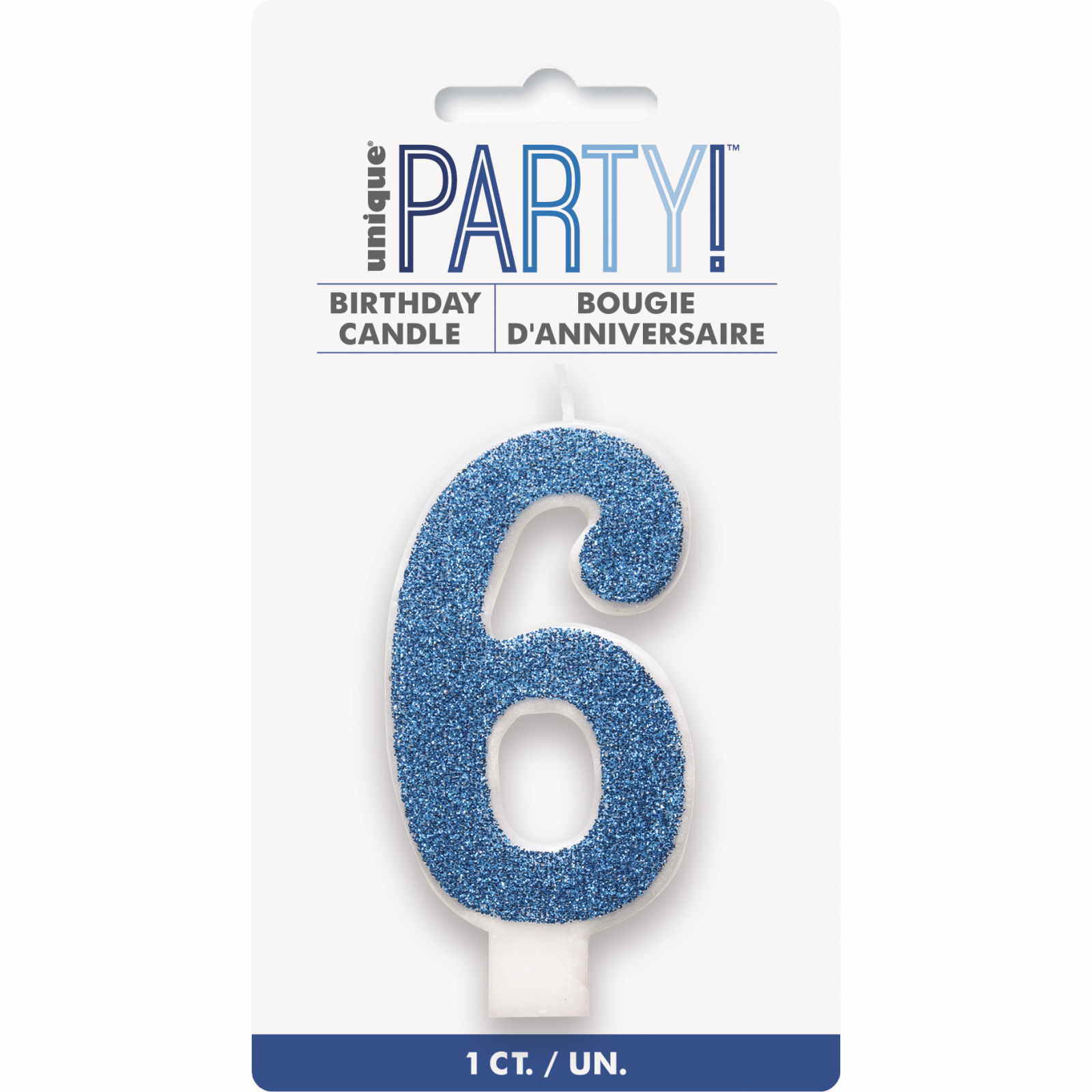 Blue Glitter Accent Number 6 Candle