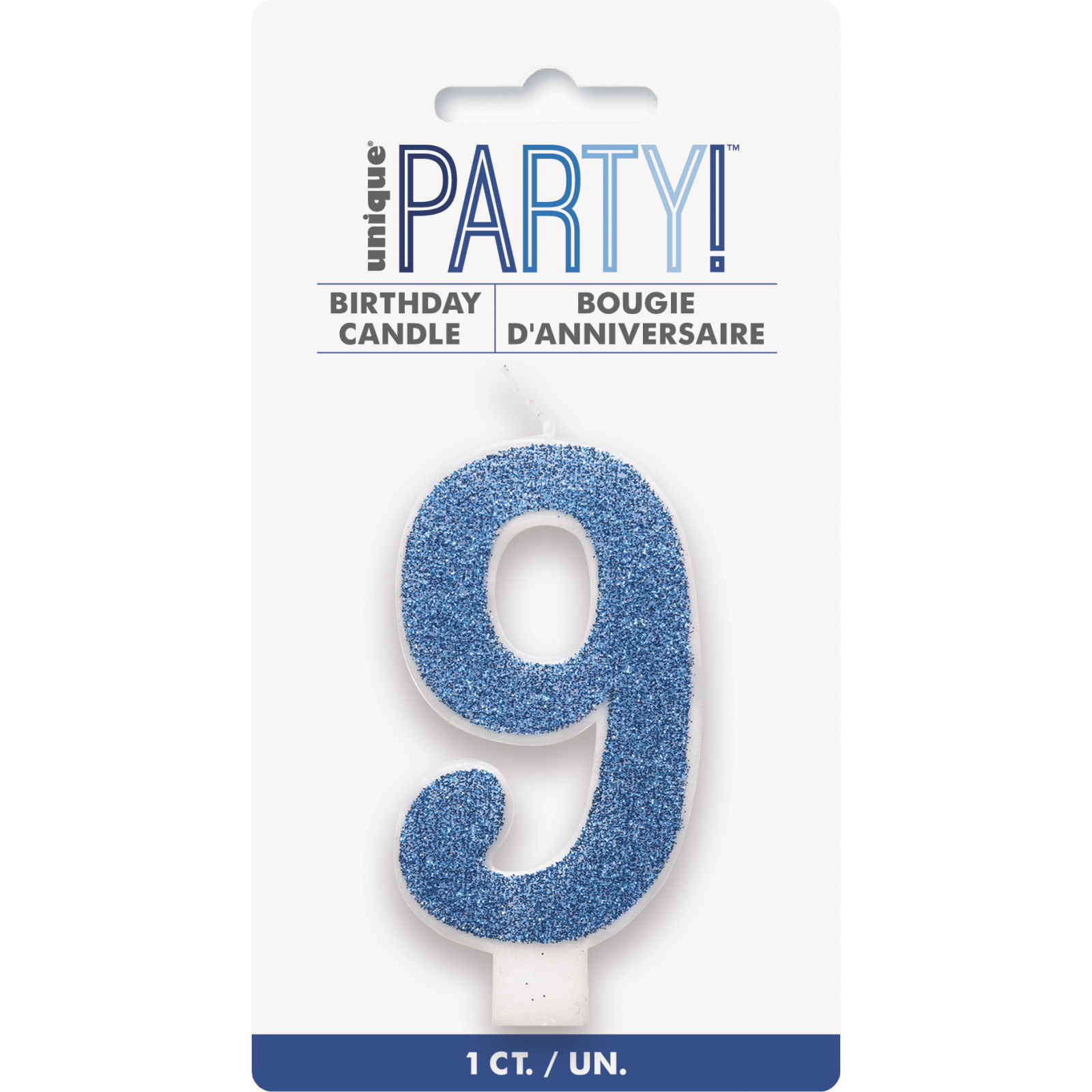 Blue Glitter Accent Number 9 Candle