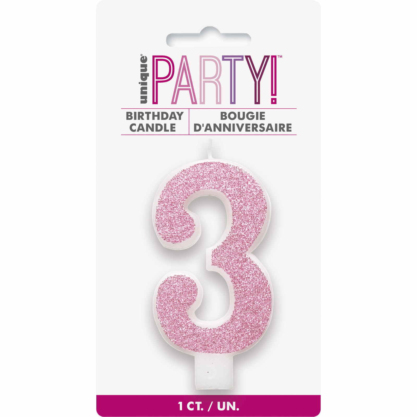 Pink Glitter Accent Number 3 Candle