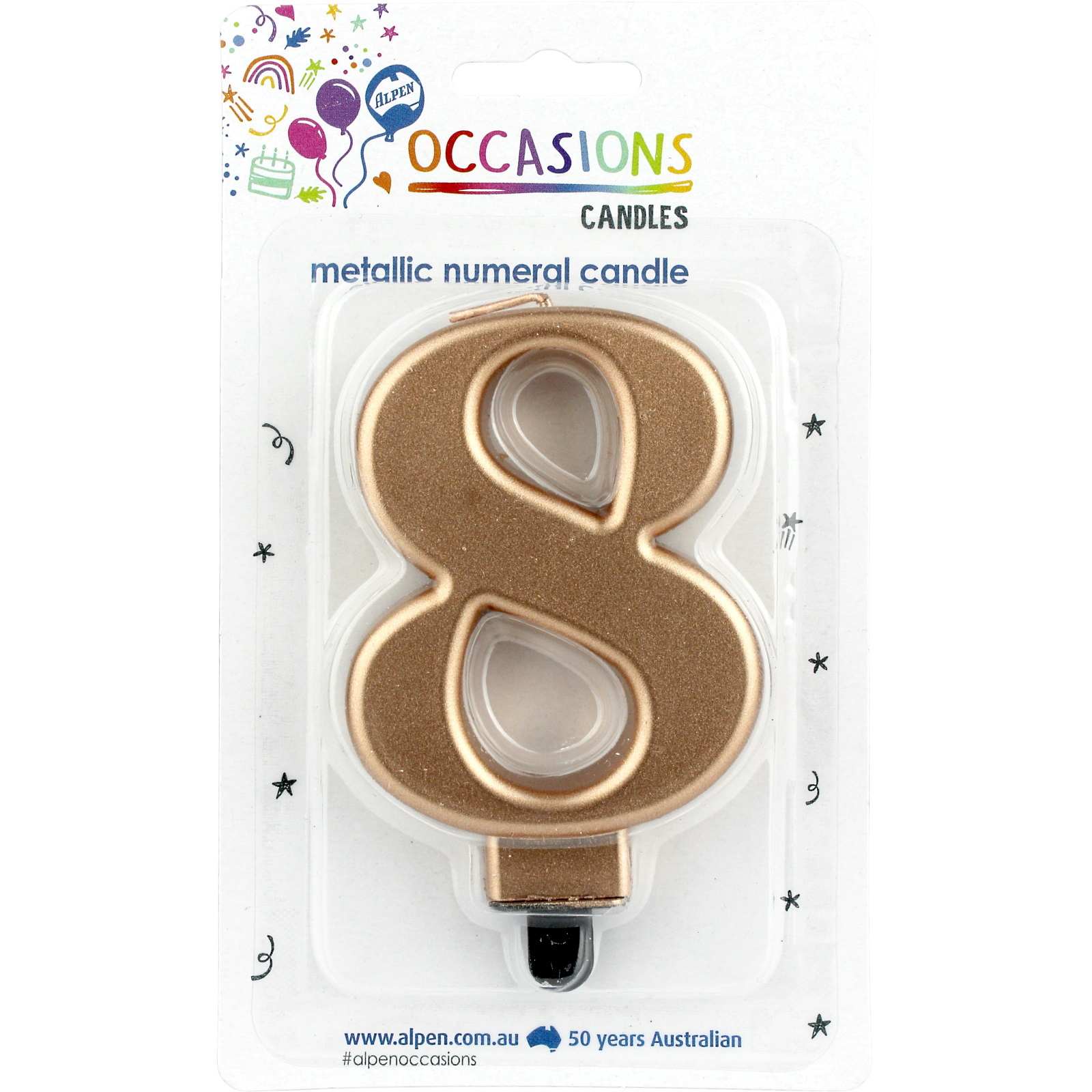 Metallic Rose Gold Number 8 Candle 