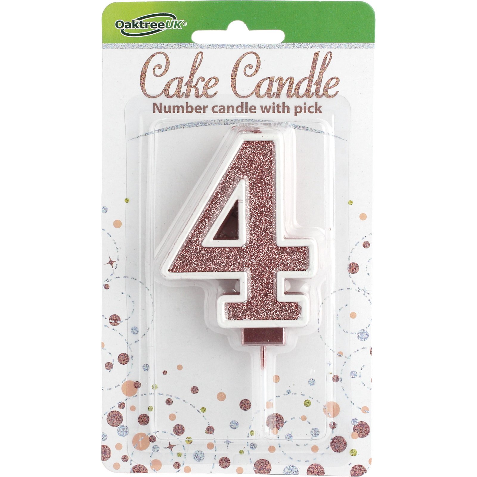 Sparkling Fizz Rose Gold Glitter Number 4 Candle 