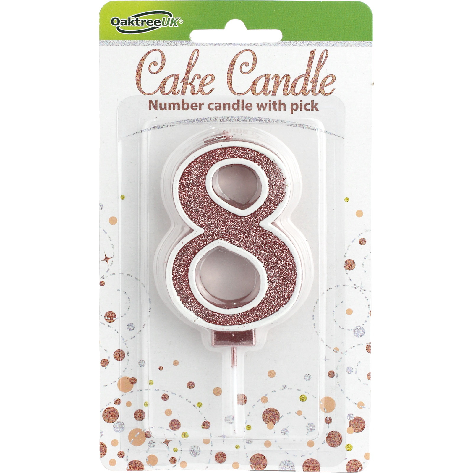 Sparkling Fizz Rose Gold Glitter Number 8 Candle 