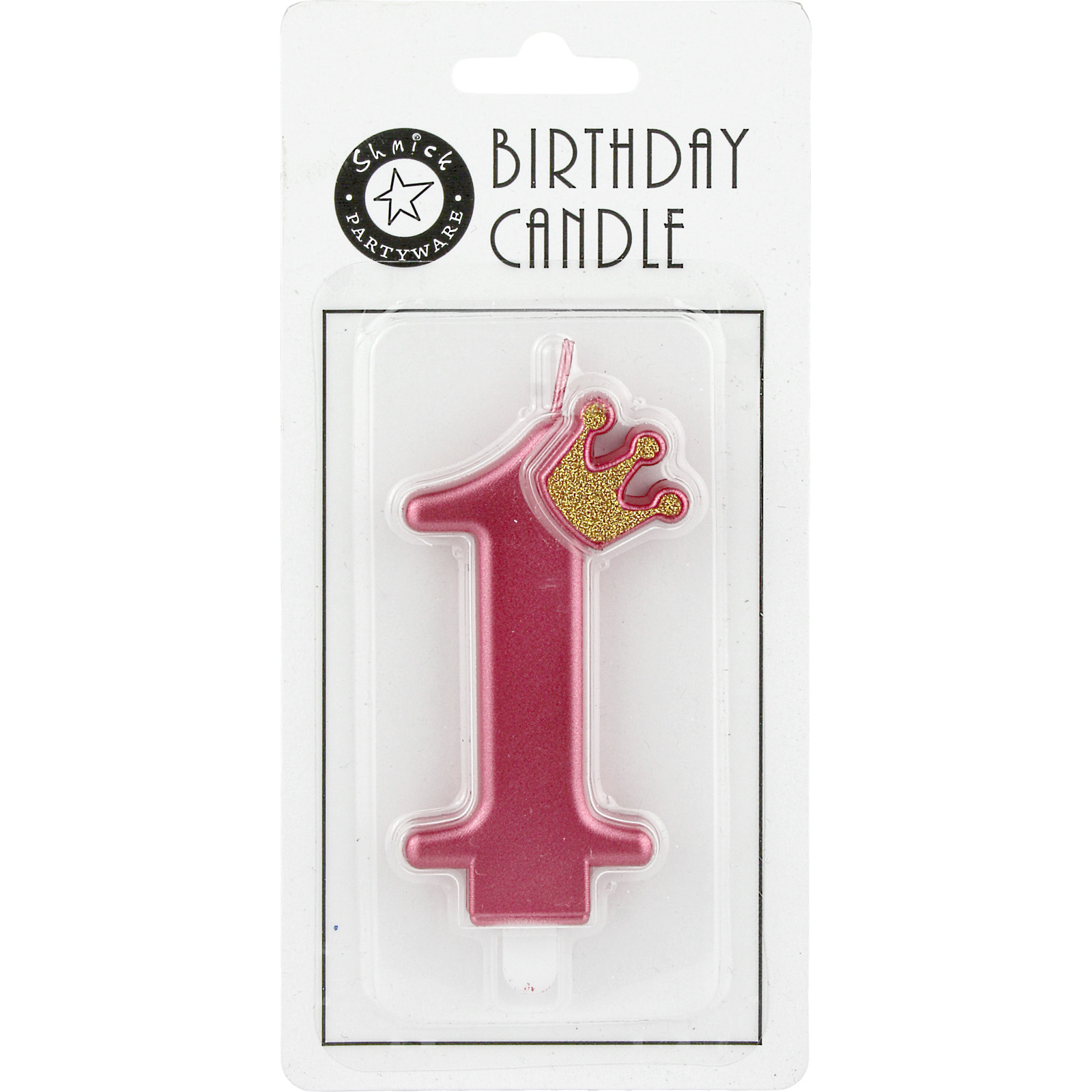 Pink Rose Gold Glitter Crown Number 1 Candle 