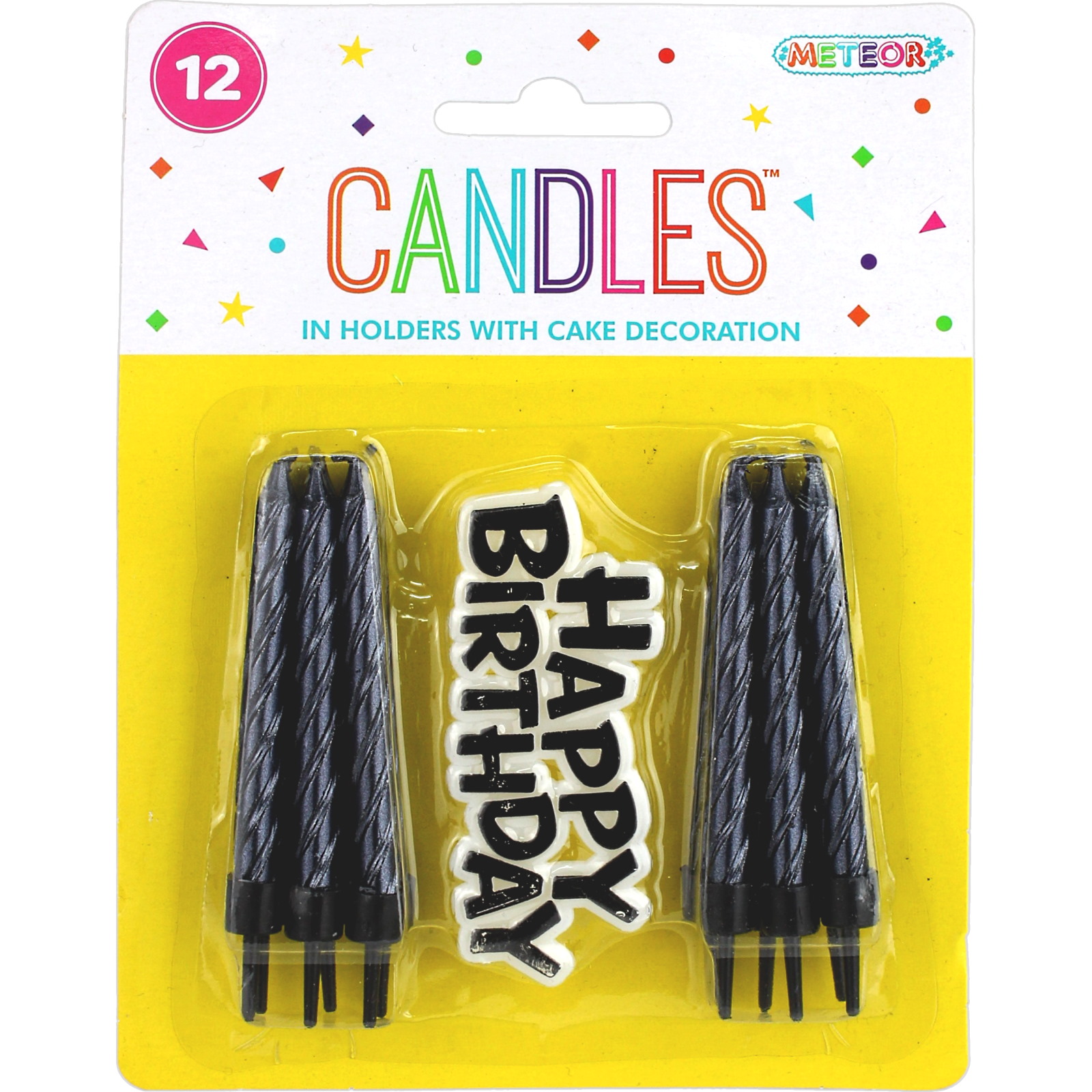 Black Metallic Spiral Candles & Cake Decoration (Pack of 12)