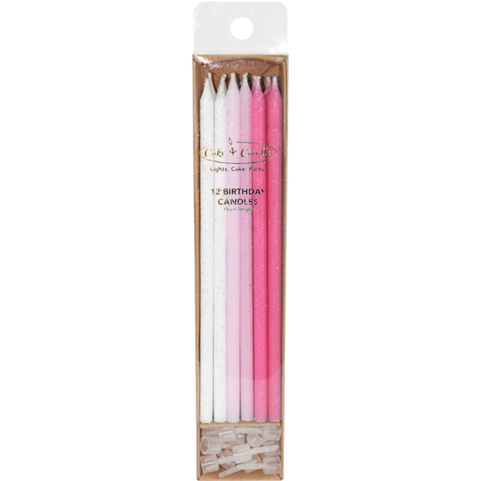 Pink & White Glitter Birthday Candles (Pack of 12)