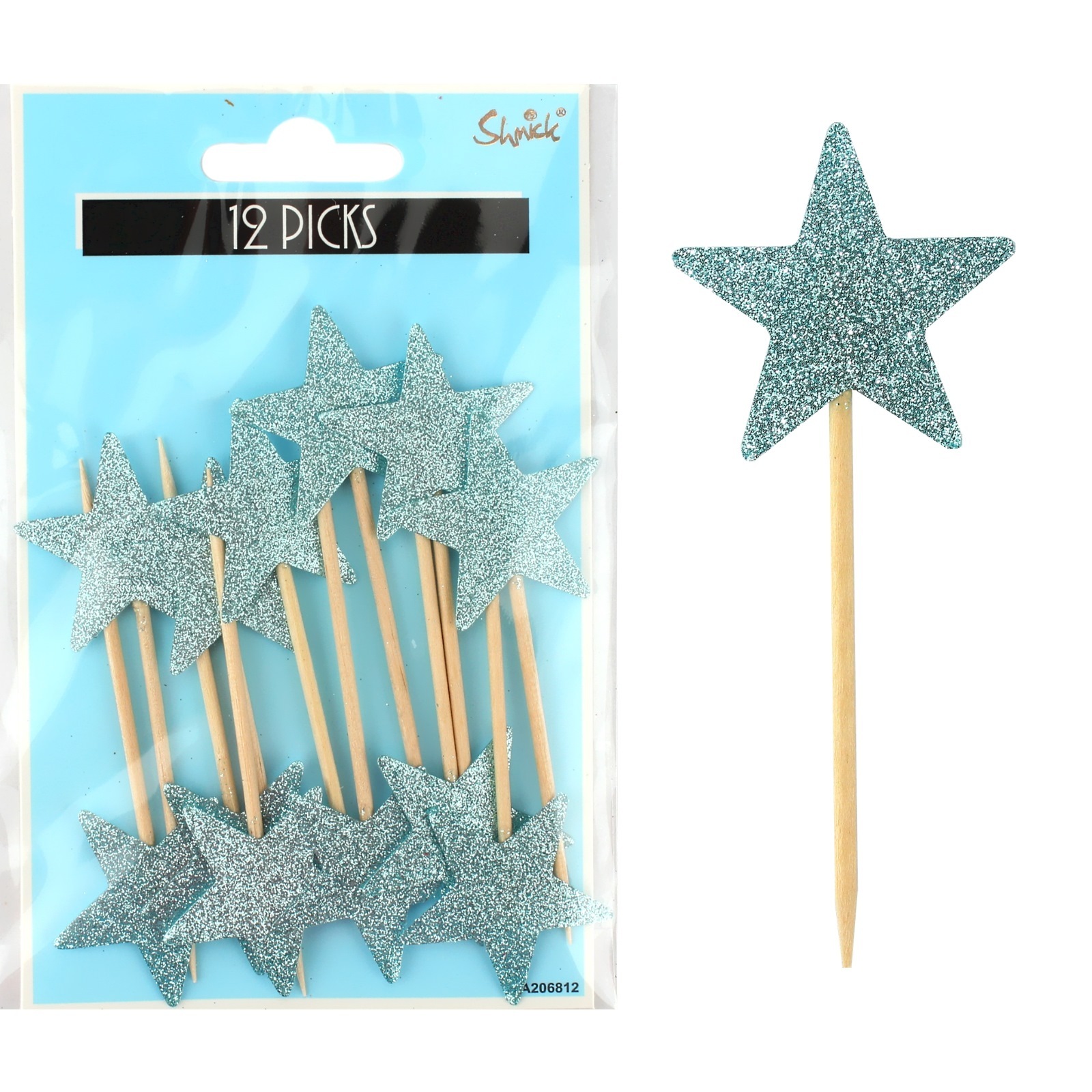 Blue Glitter Luxe Star Picks (Pack of 12)