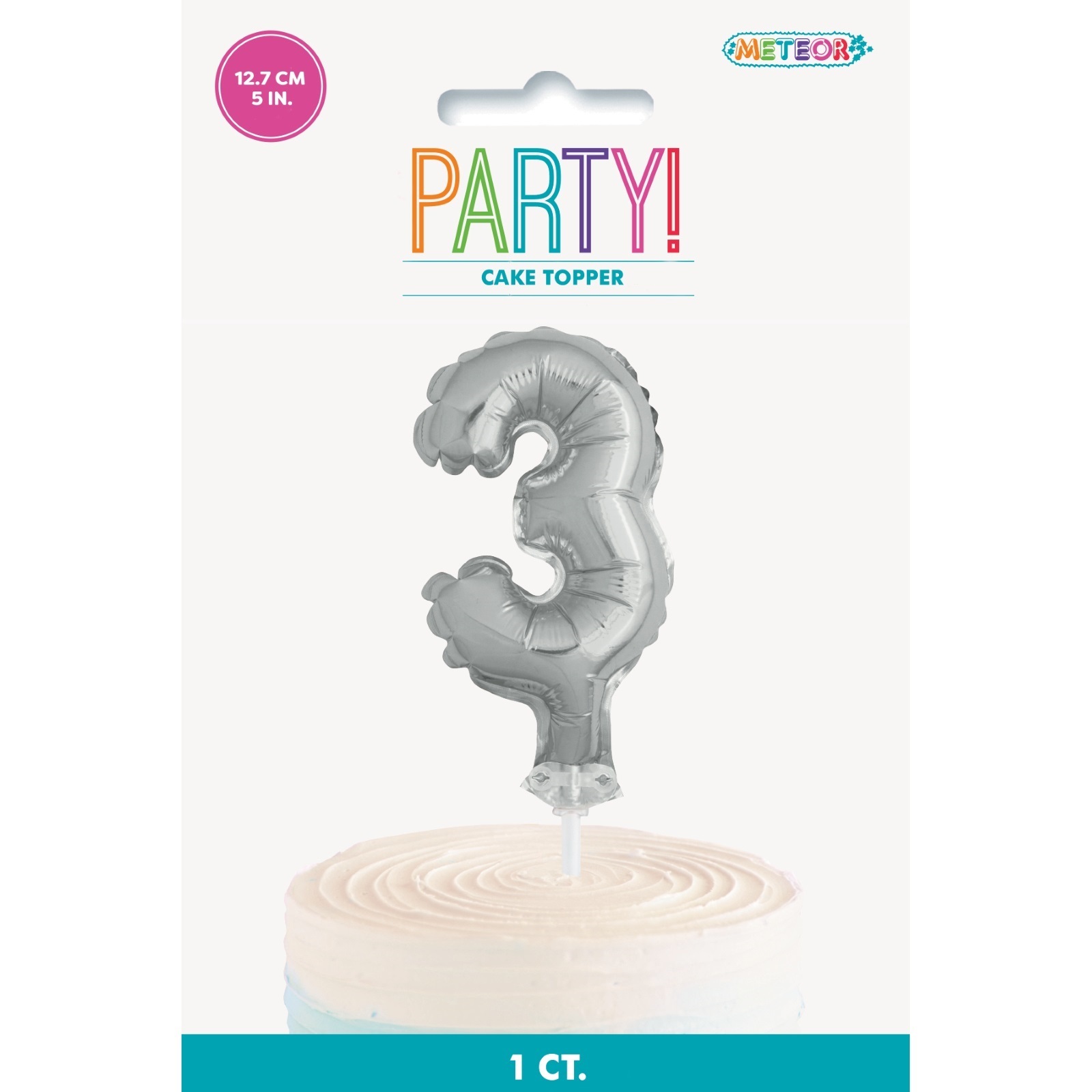 Silver Number 3 Balloon Cake Topper