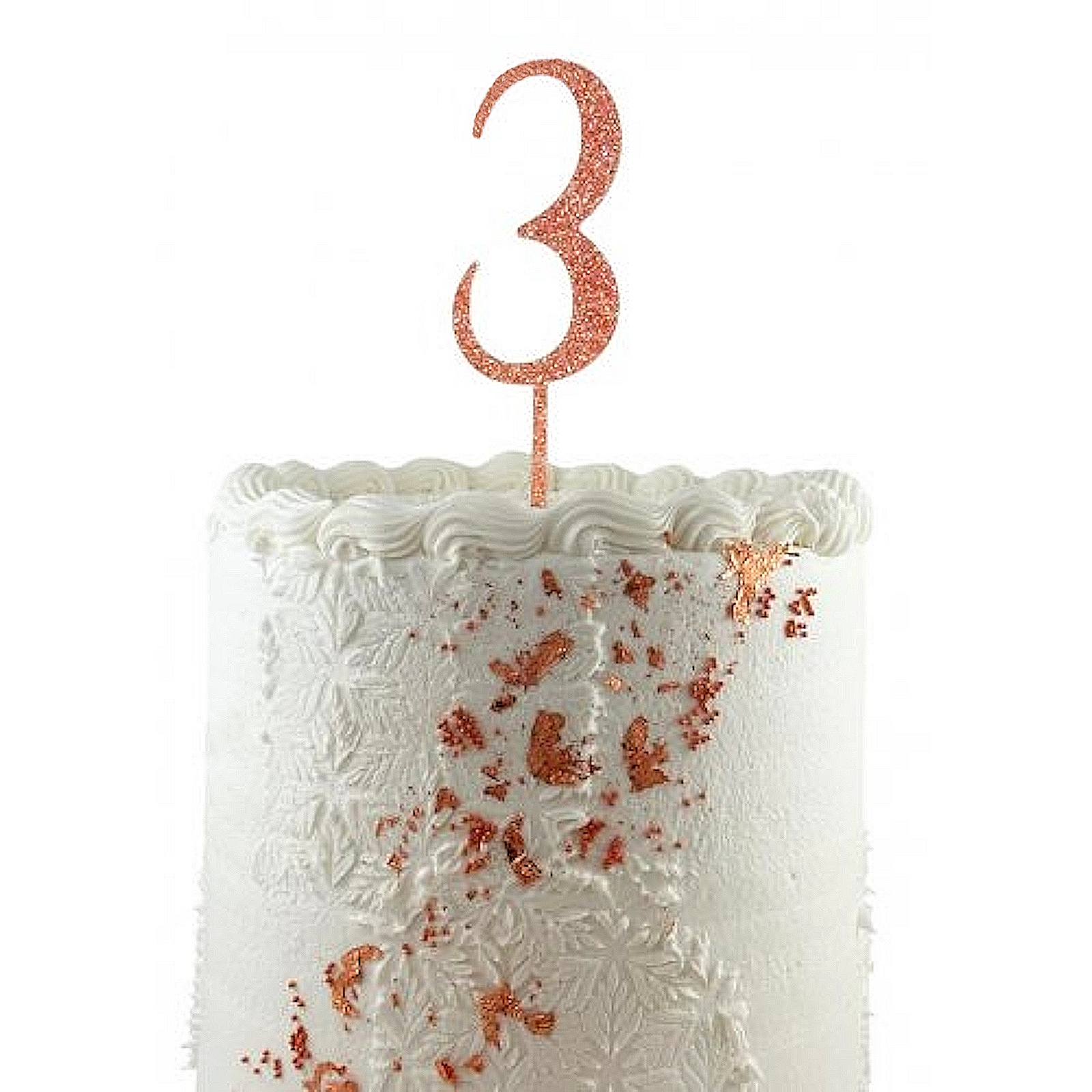 Glitter Rose Gold Acrylic Number 3 Cake Topper