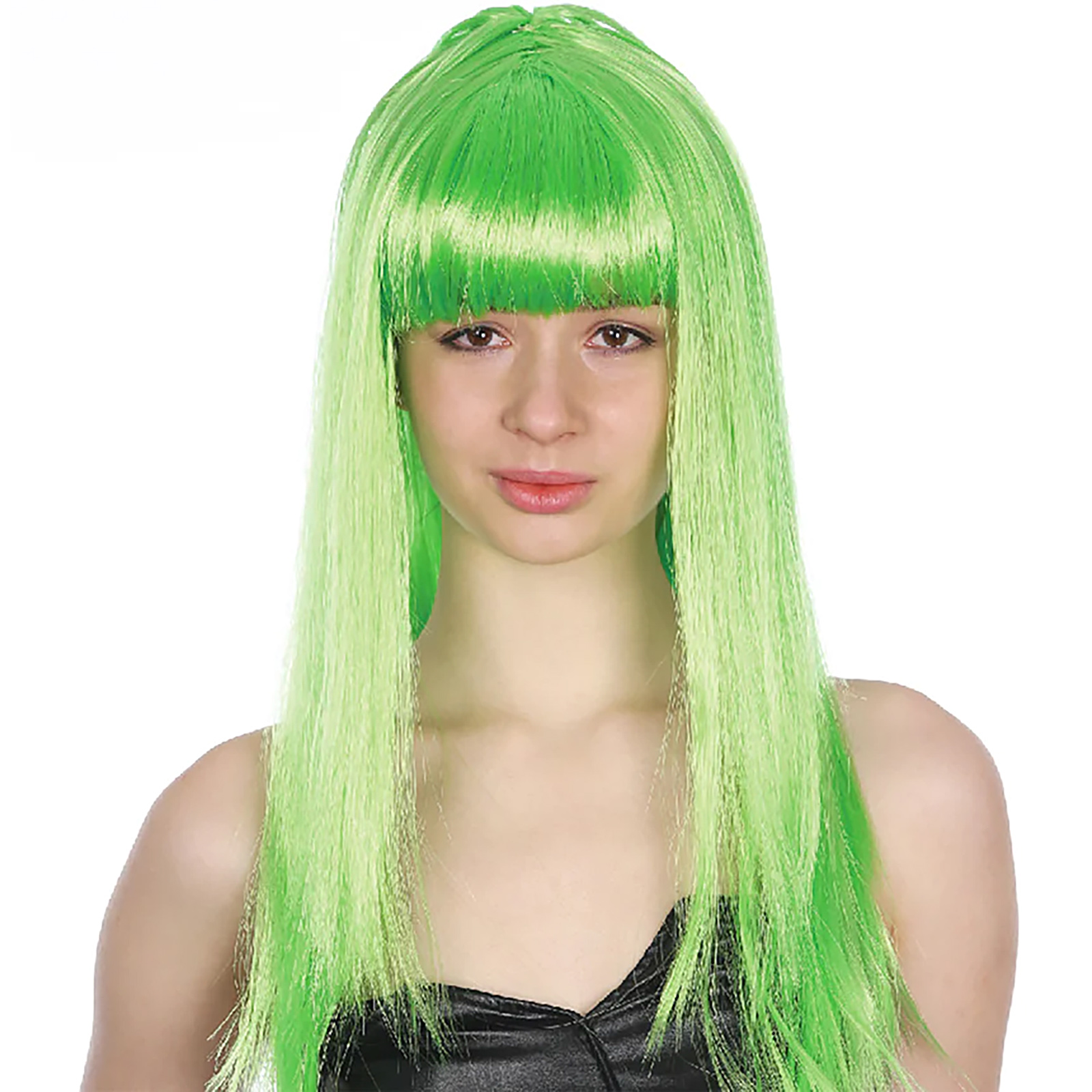 Bright Green Long Glamour Wig With Fringe
