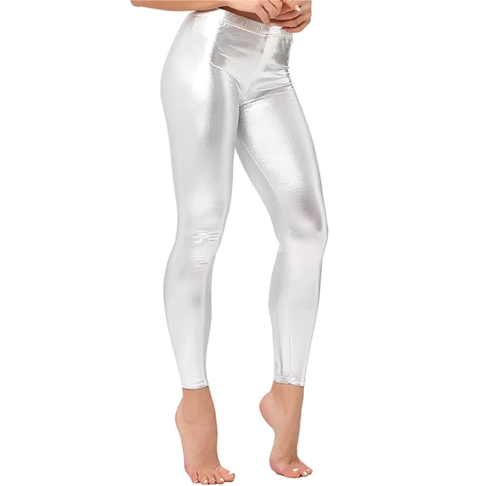 Adult Silver 80's Metallic Footless Leggings