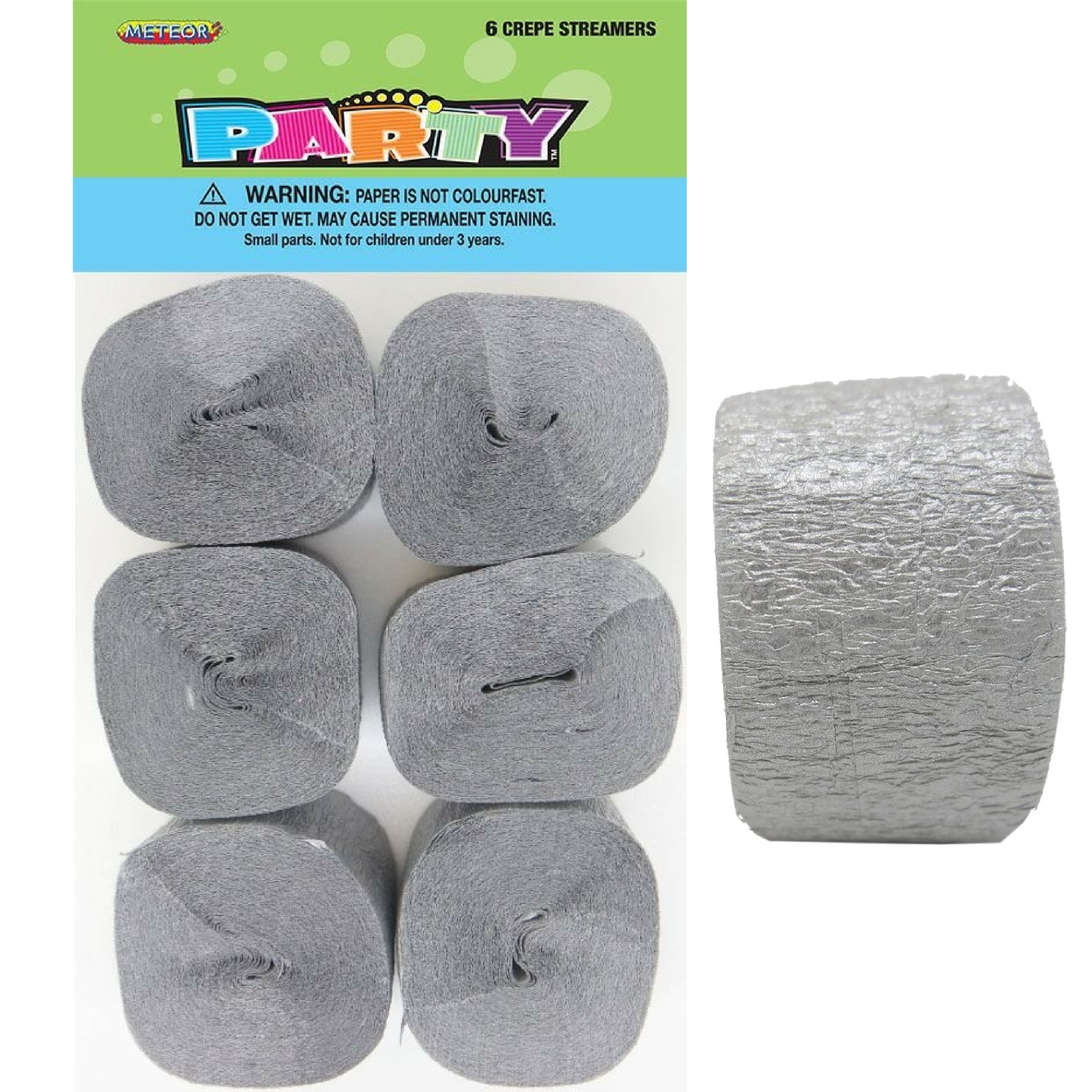 Silver Crepe Streamers (Pack of 6)