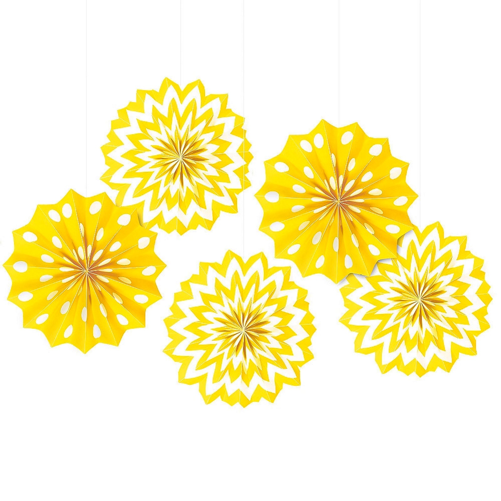 Yellow Polka Dot and Chevron Paper Fan Decorations (Pack of 5)