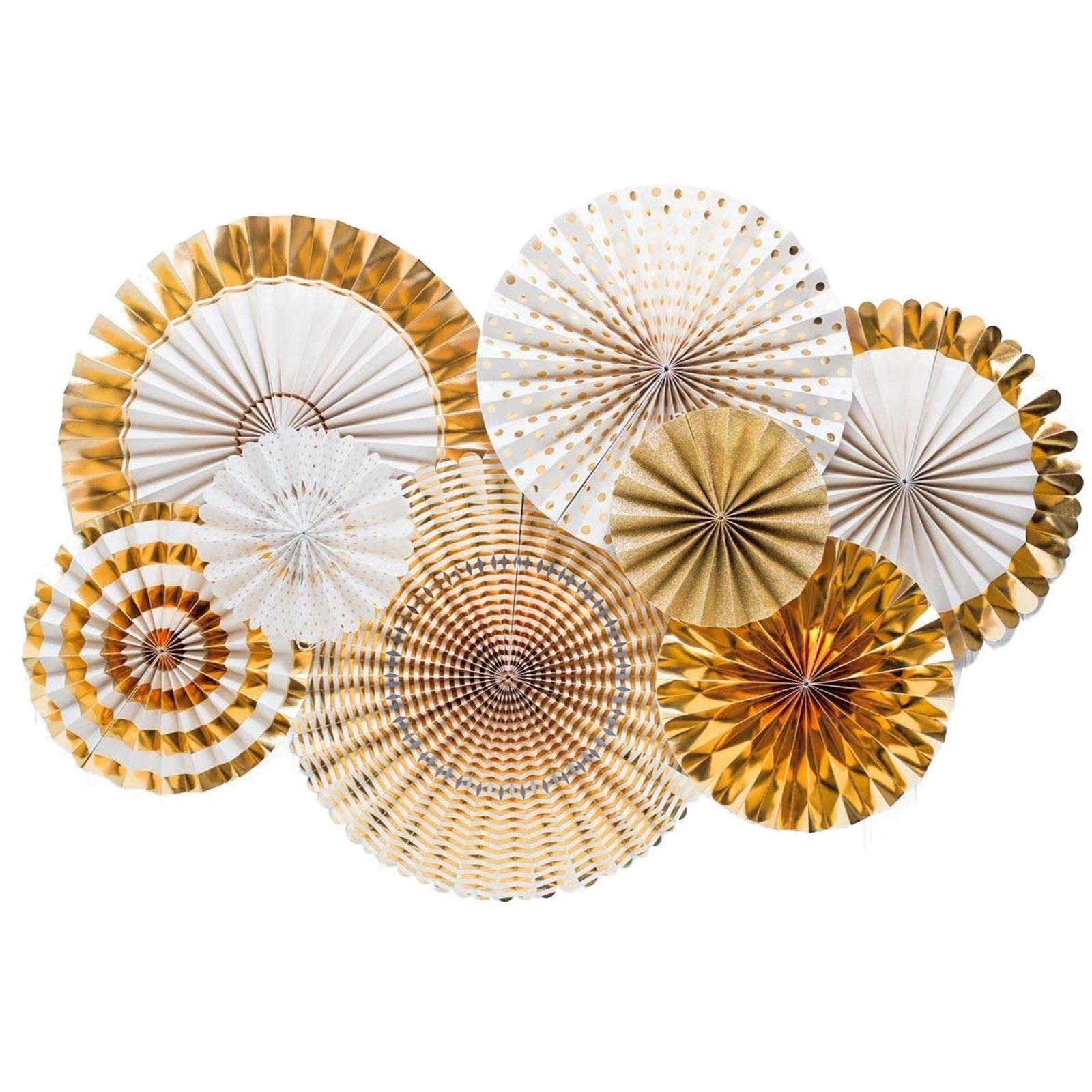 Gold Paper Fan Decorations (Pack of 8)