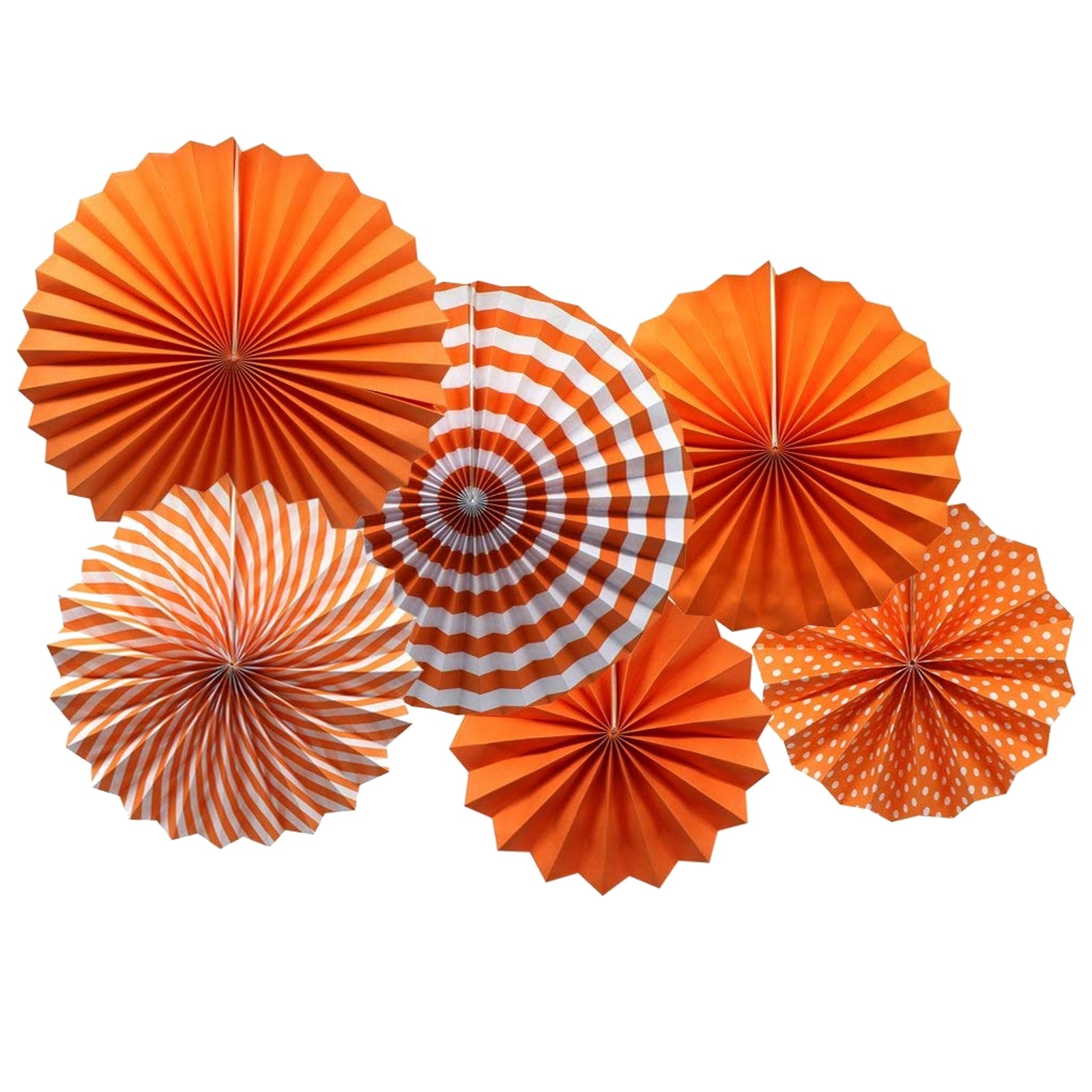 Orange Paper Fan Decorations (Pack of 6)
