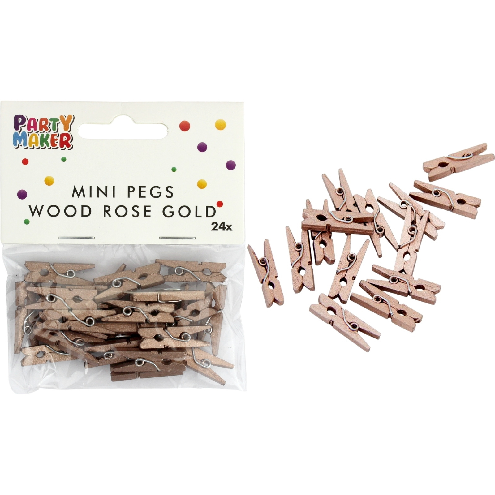 Mini Rose Gold Wooden Pegs (Pack of 24)