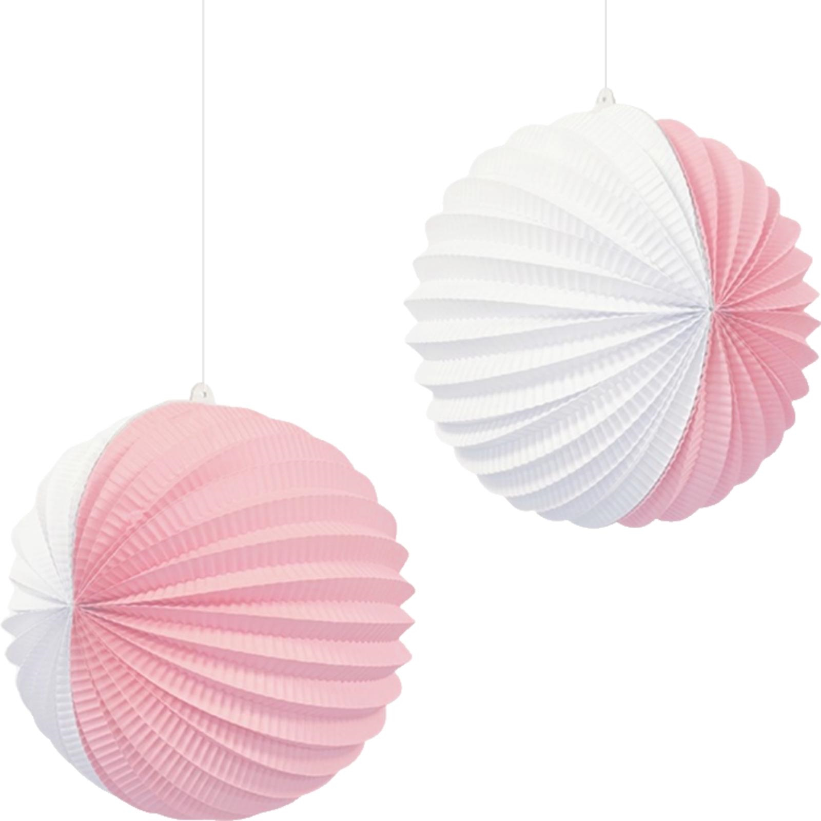 Light Pink and White Accordion Paper Lanterns 25cm (Pack of 2)
