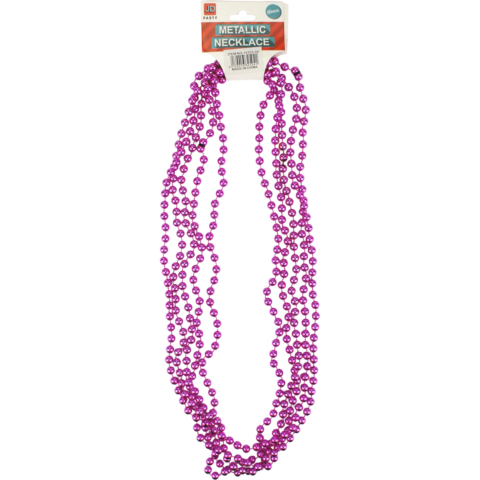 Metallic Hot Pink Bead Necklaces (Pack of 5)