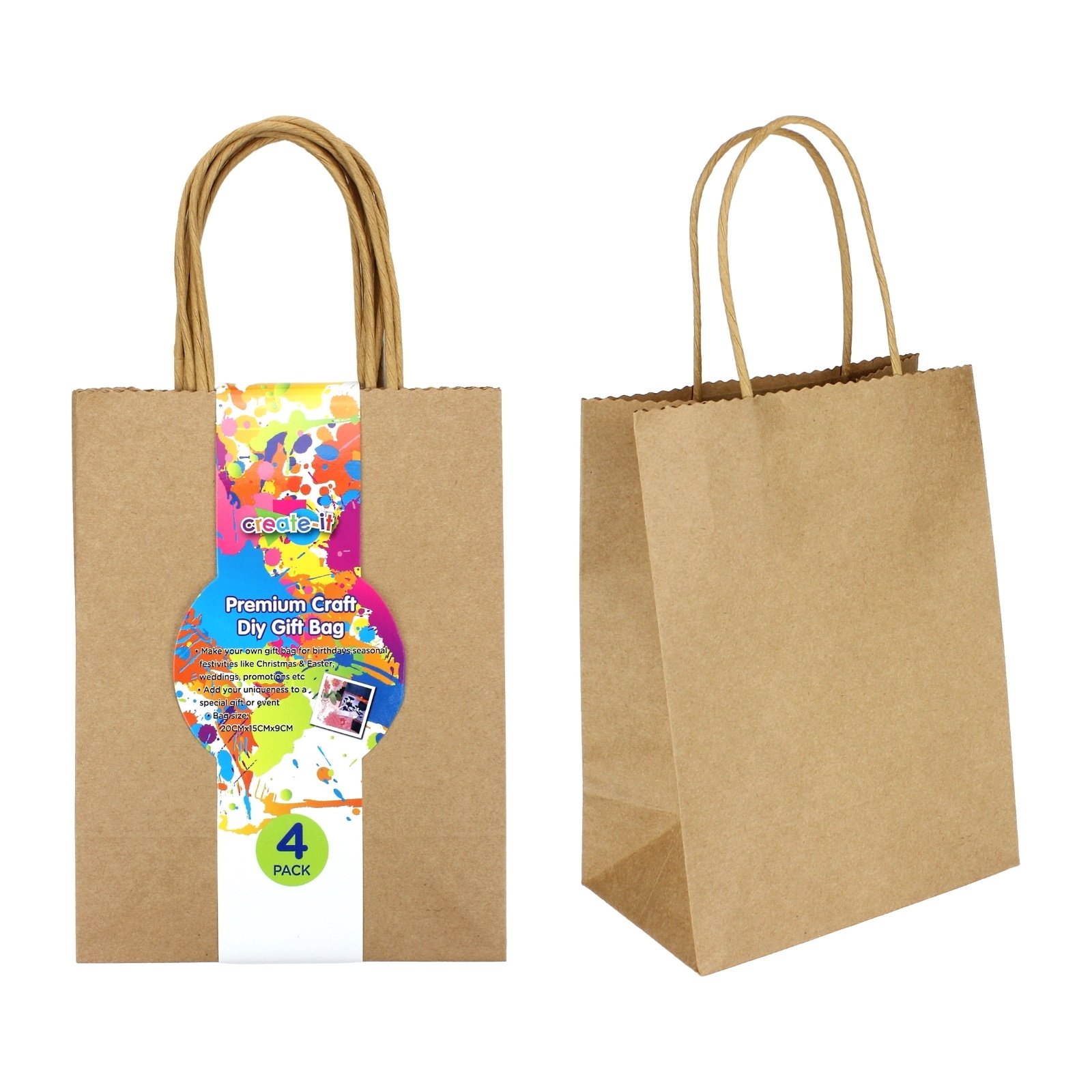 Brown Kraft Paper Gift Bags 20cm (Pack of 4)