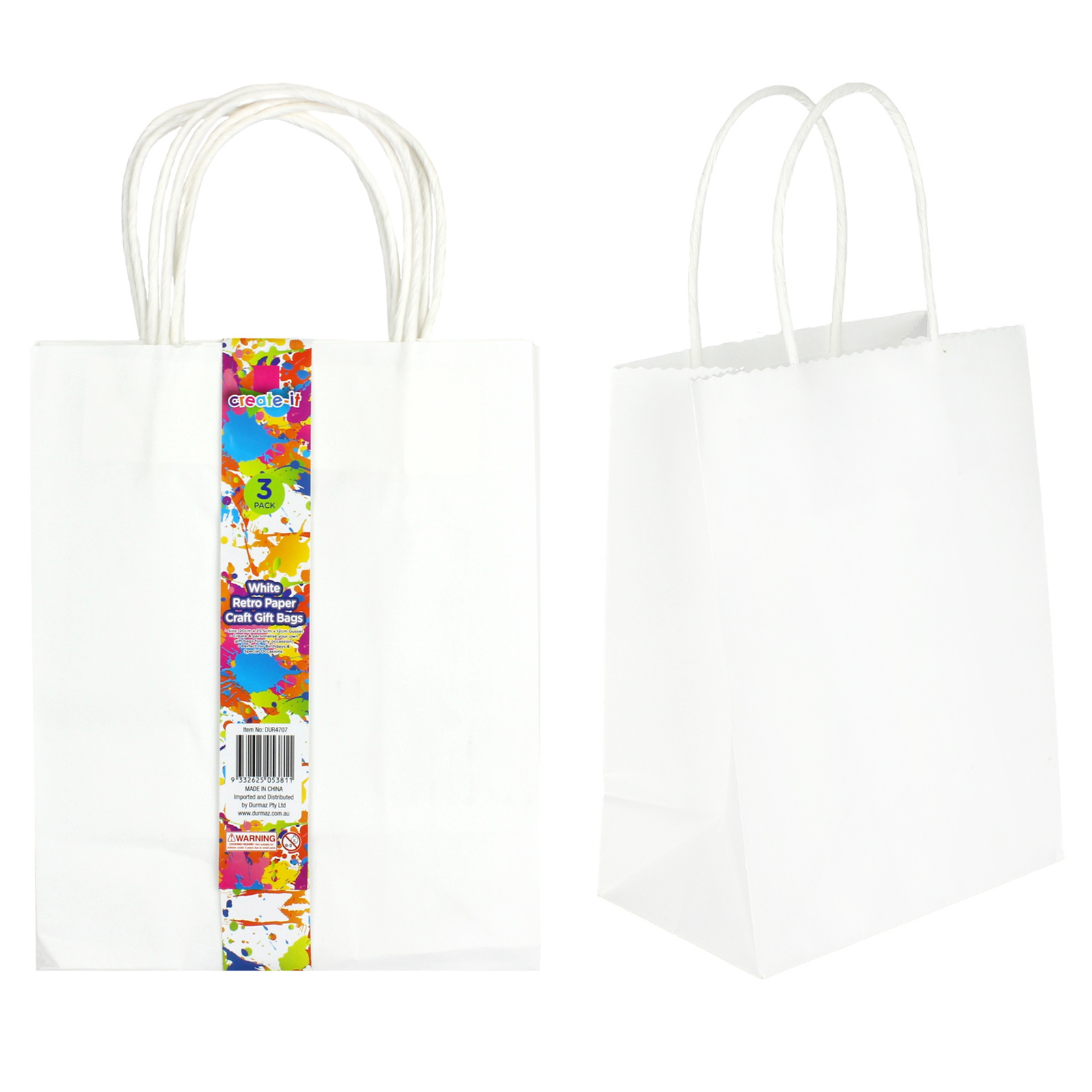 White Paper Gift Bags 25.5cm (Pack of 3)