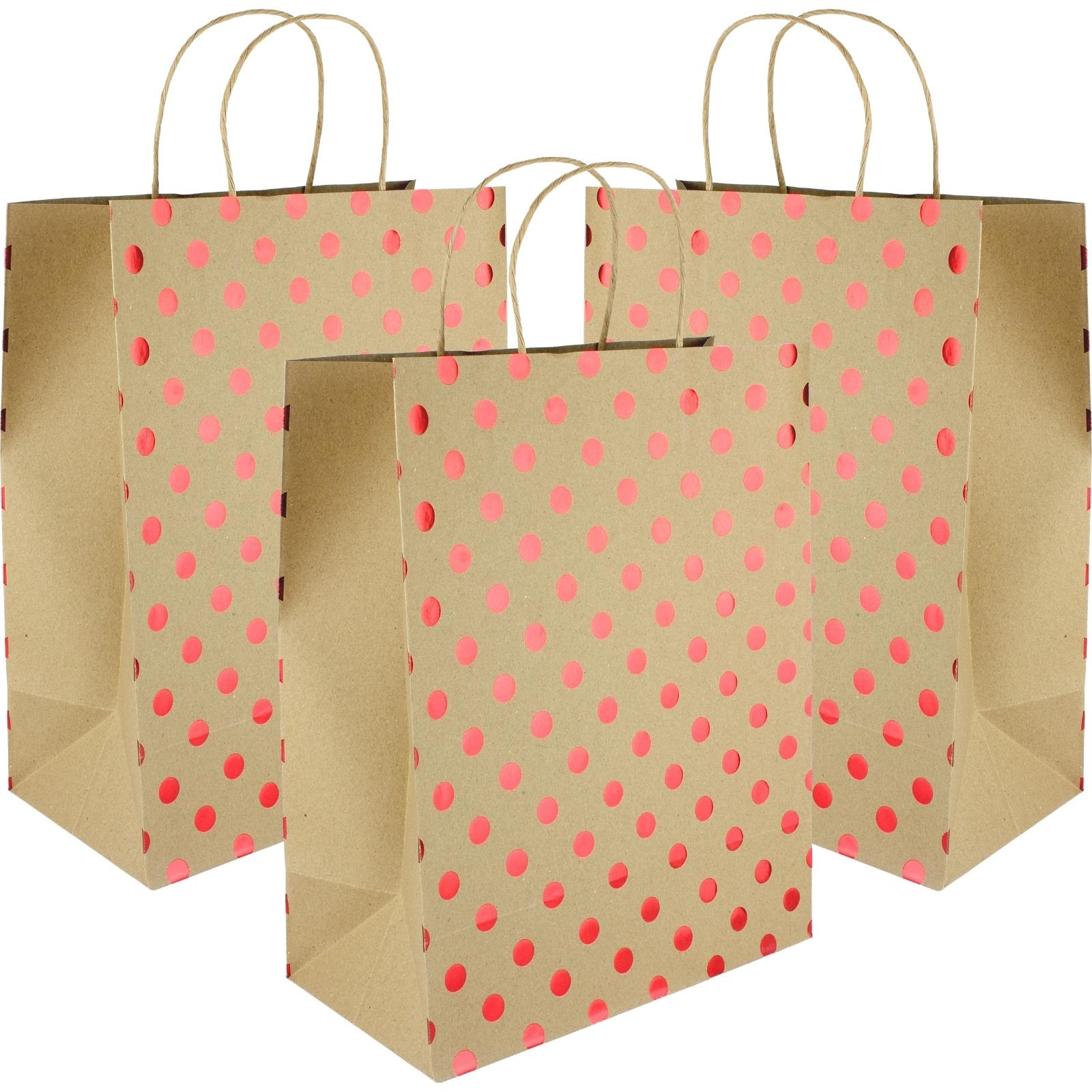 Brown Kraft and Red Foil Dot Paper Gift Bags 32cm (Pack of 5)