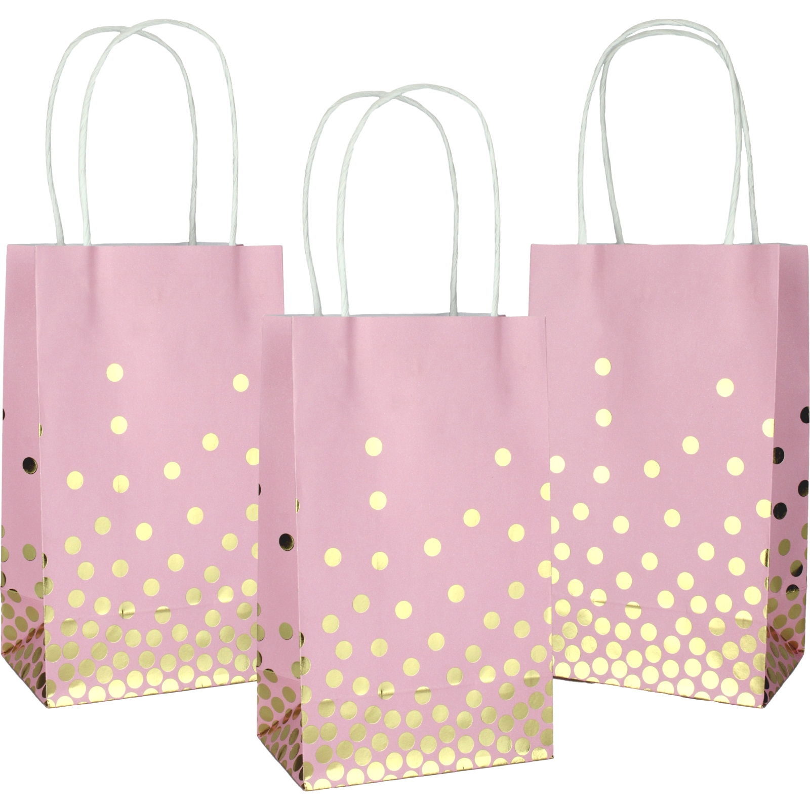 Light Pink and Gold Foil Dot Paper Gift Bags 21.5cm (Pack of 5) 