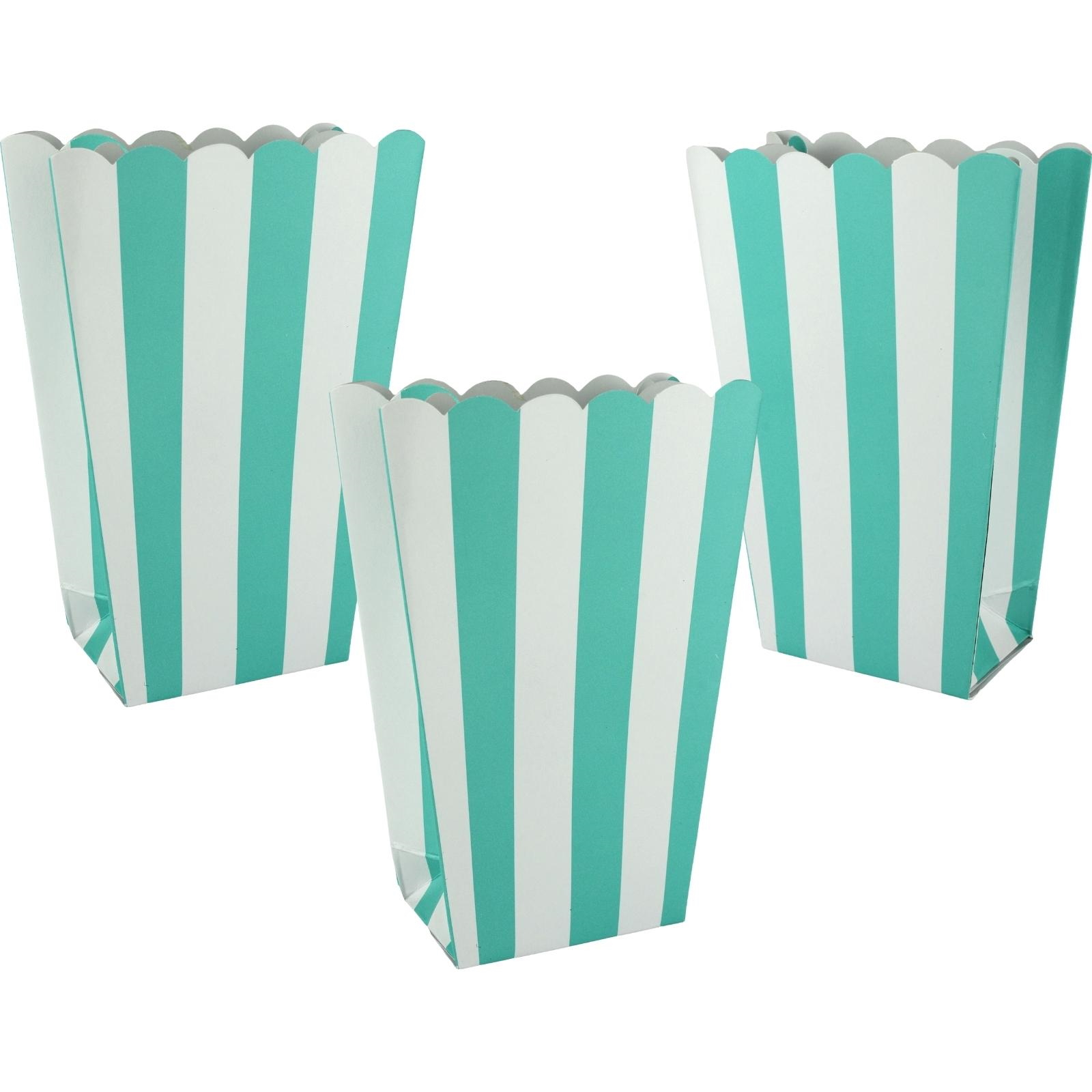 Pastel Turquoise Stripe Popcorn Boxes (Pack of 5)