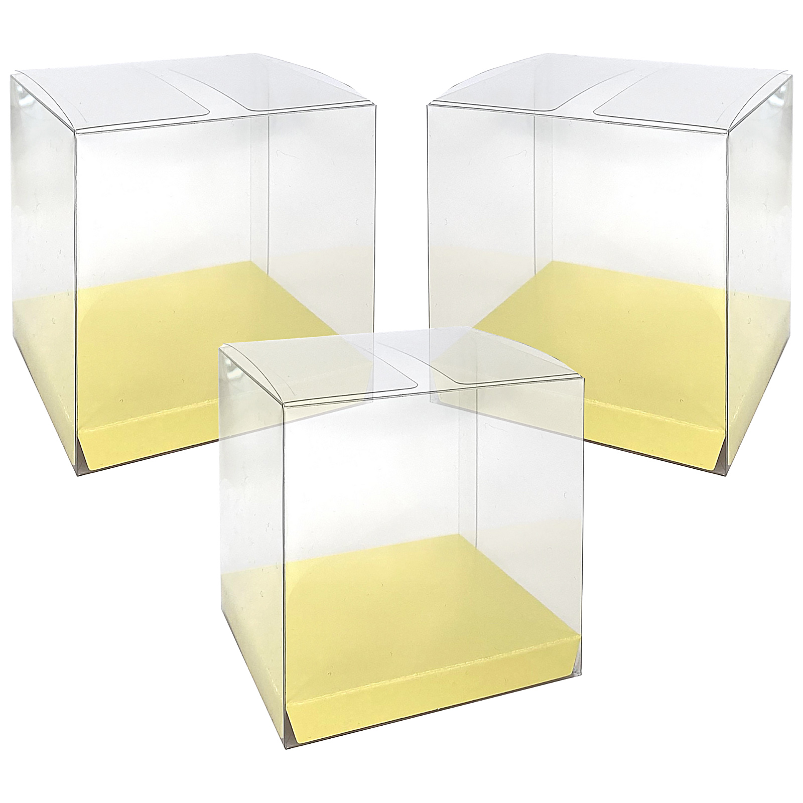 Clear and Pastel Yellow Square Favour Boxes 8cm (Pack of 10)